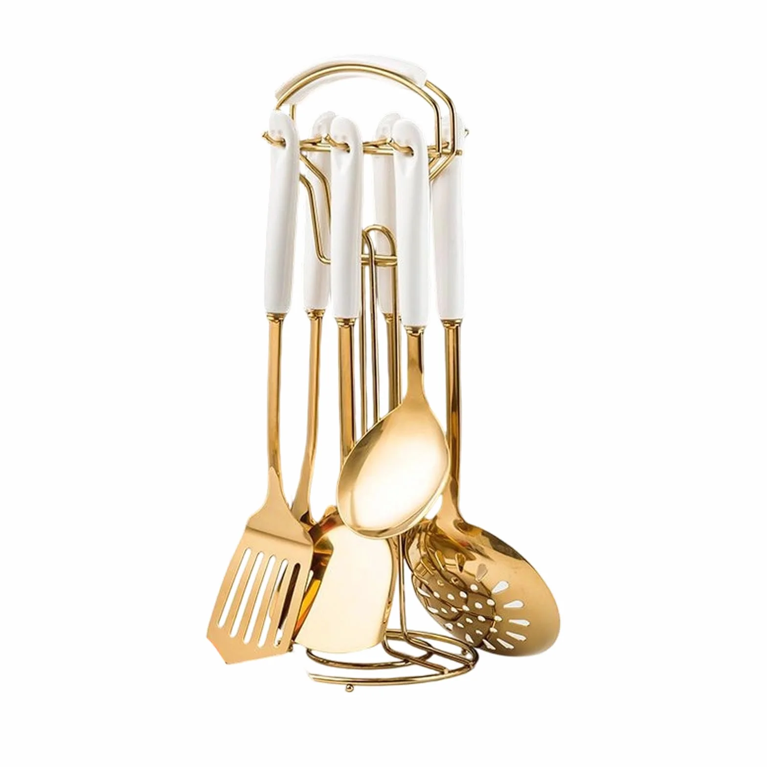 Juego de utensilios de cocina de acero inoxidable de 7 piezas con asas antideslizantes y apto para lavavajillas para chefs modernos, juego de utensilios de cocina de acero inoxidable
