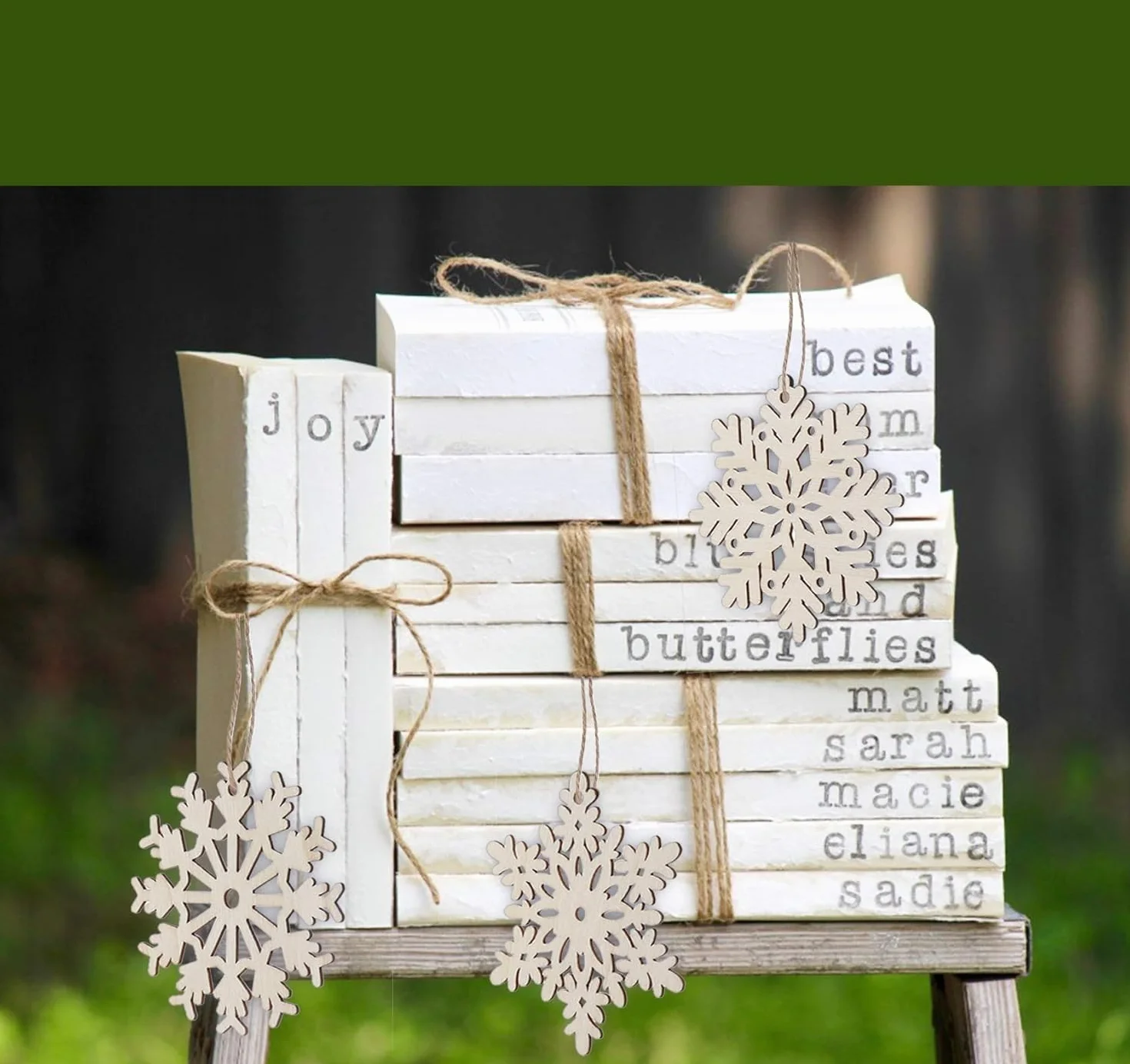 Copos de Nieve de Madera ilauke 30 Piezas, 10 Estilos Ahuecados con Cuerda para Decoración Navideña