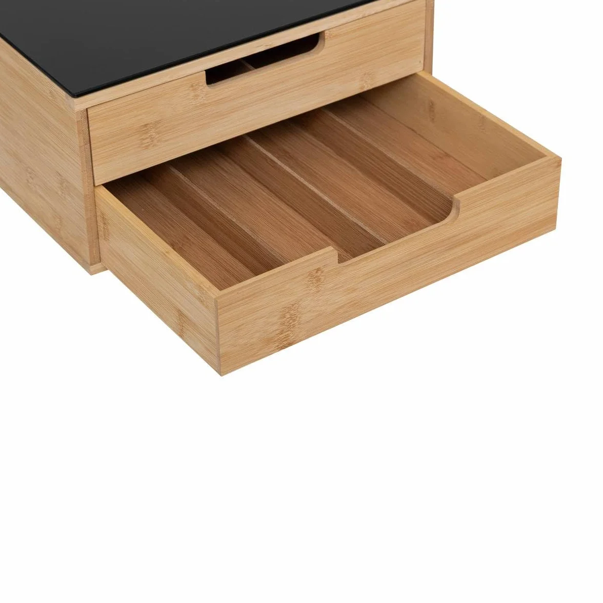 Soporte para cápsulas de bambú negro 30x30x14,5 cm 2 cajones divisores ajustables