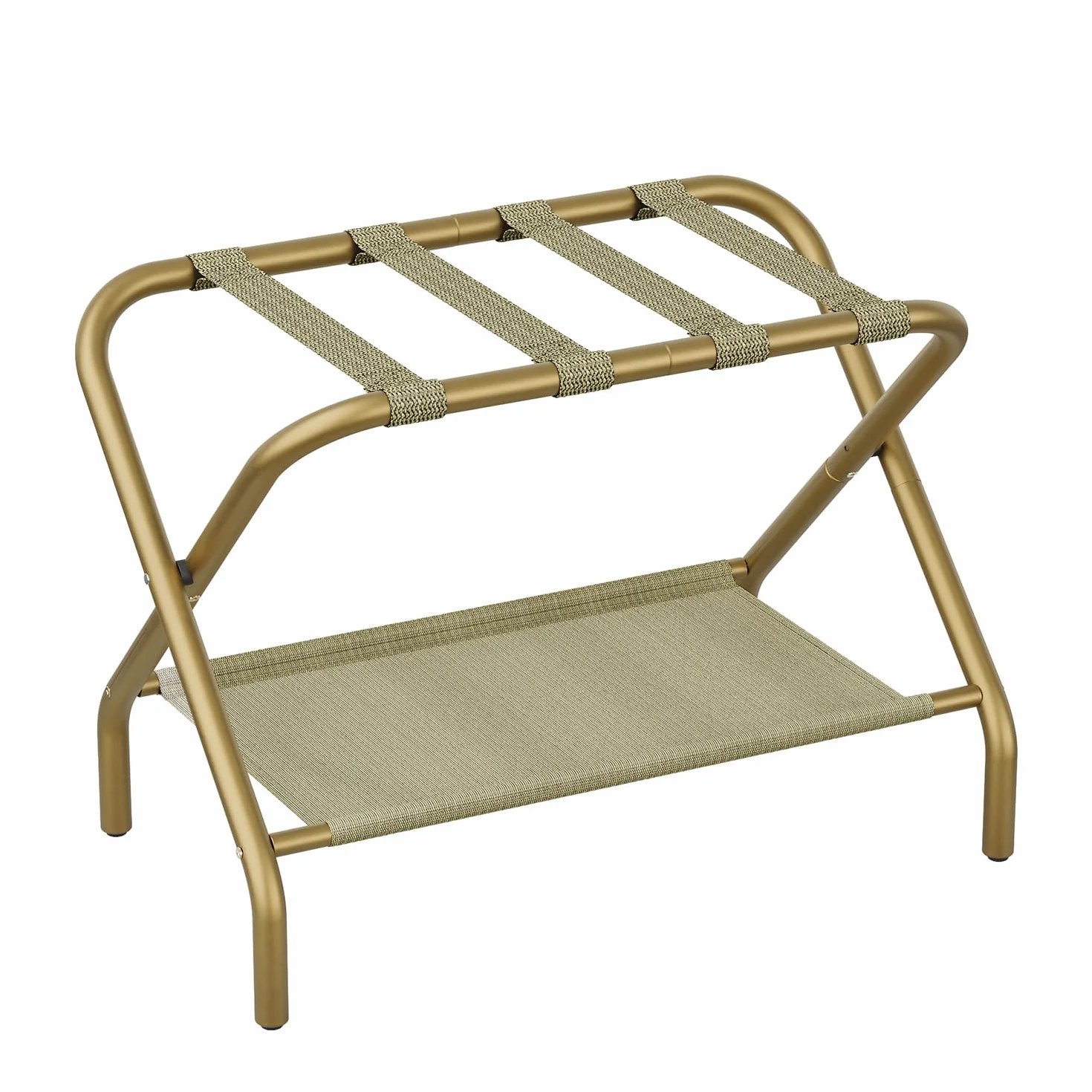 Smart FENDEE - Portaequipajes para habitación de invitados, soporte plano plegable con estante de tela, soporte de equipaje portátil de acero, recámara, hotel, fácil montaje, soporta hasta 100 libras,