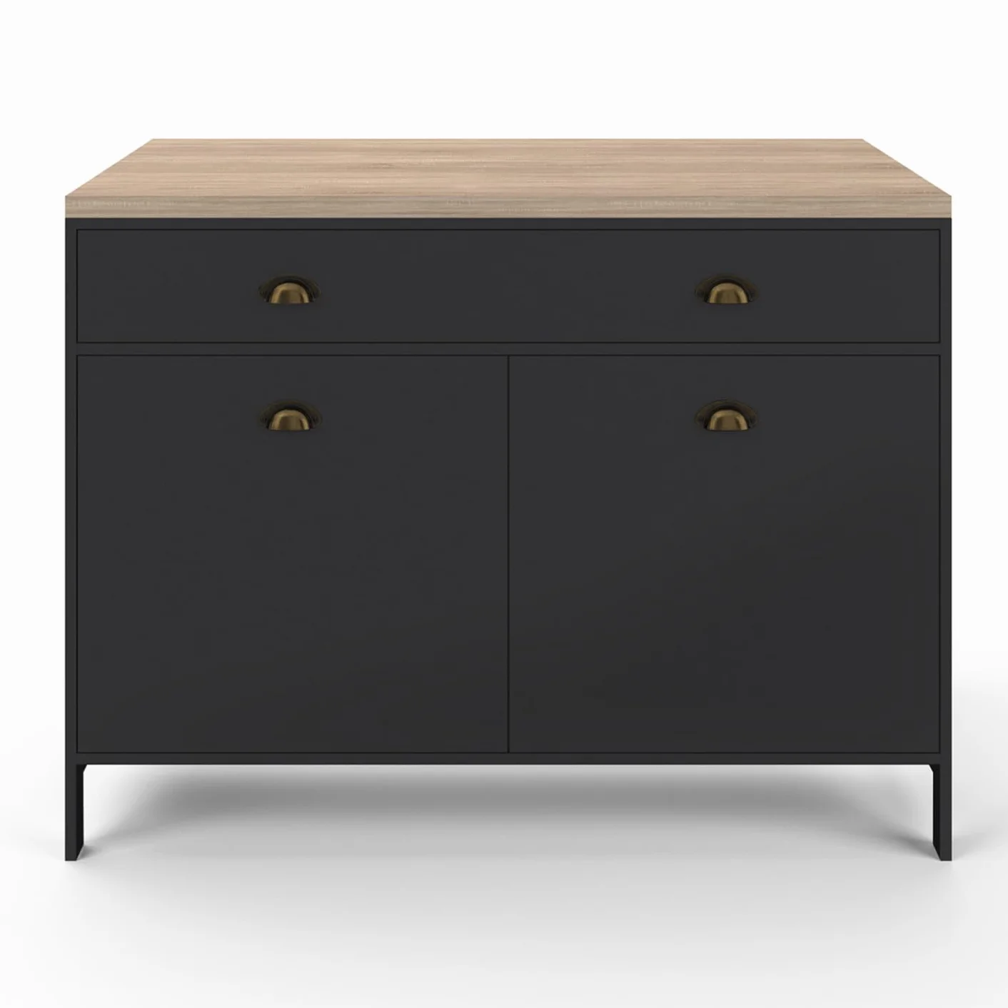 IDMarket - Isla central 120 cm campo ISIS con madera efecto haya y tablero negro