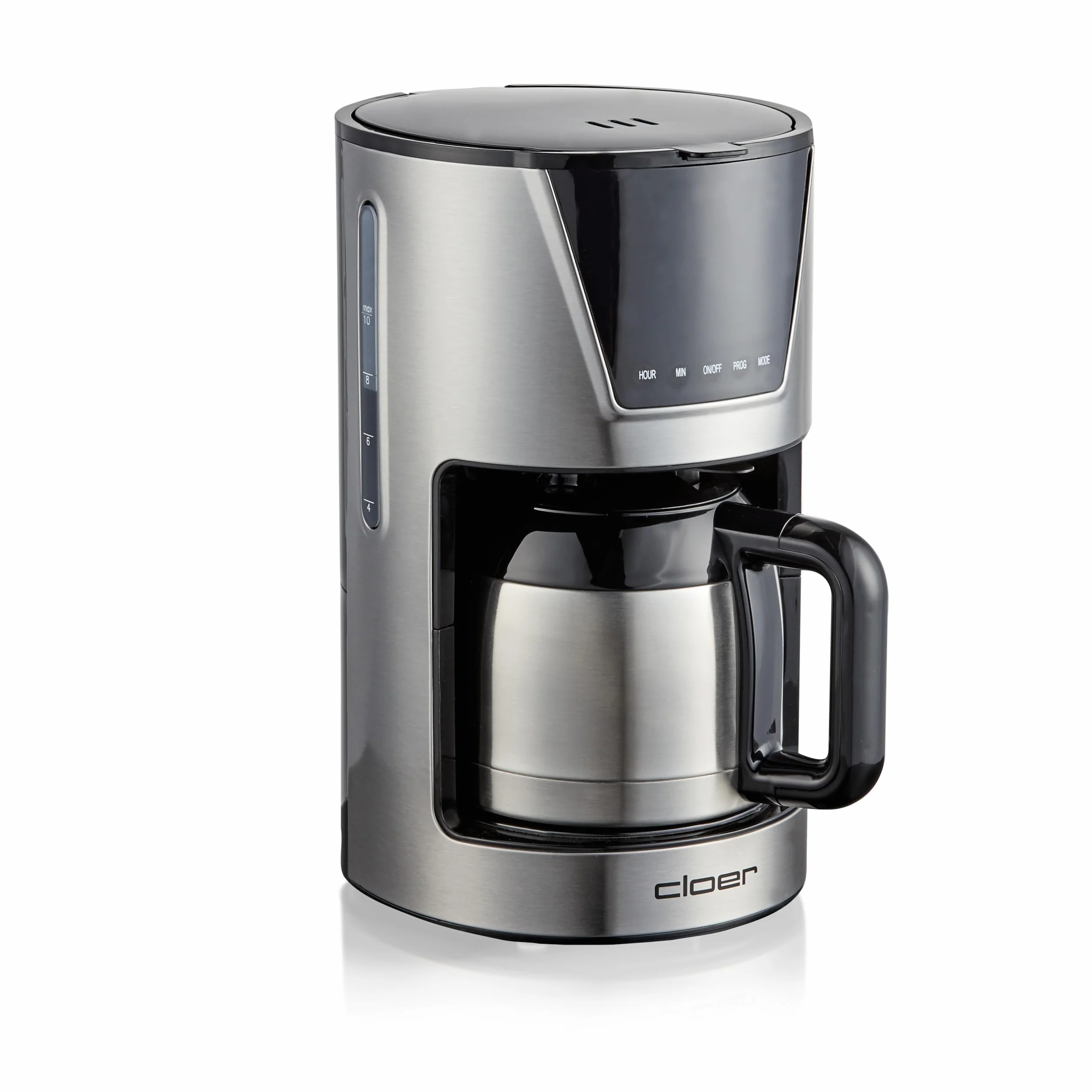 cloer 5258 Cafetera de filtro para 10 tazas, función de mantener caliente, Cuchara medidora, Niveles de aroma seleccionables, pantalla táctil LCD, temporizador, tamaño del filtro 1 x 4, 800 W
