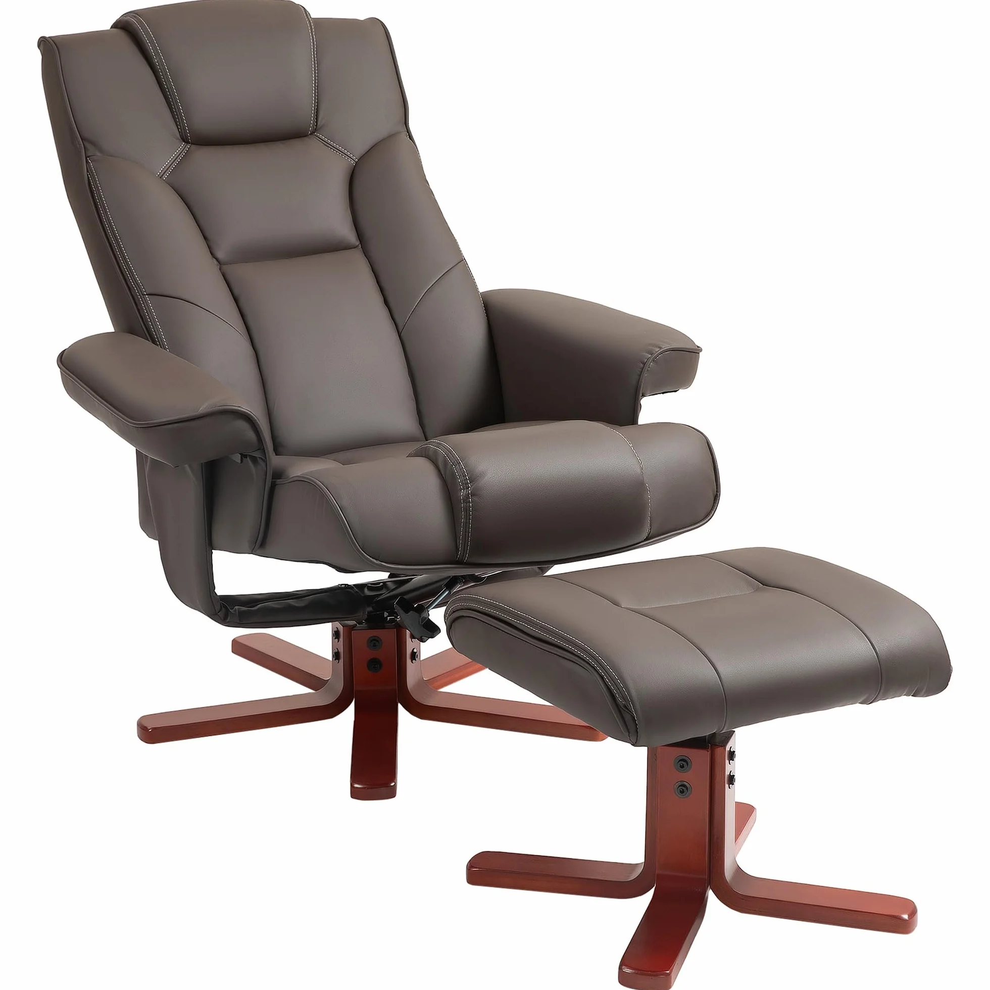 HOMCOM Sillón Reclinable con Reposapiés Sillón de Salón con Tapizado en PU y Estructura de Madera Carga 150 kg Butaca para Dormitorio Sala de Estar Marrón