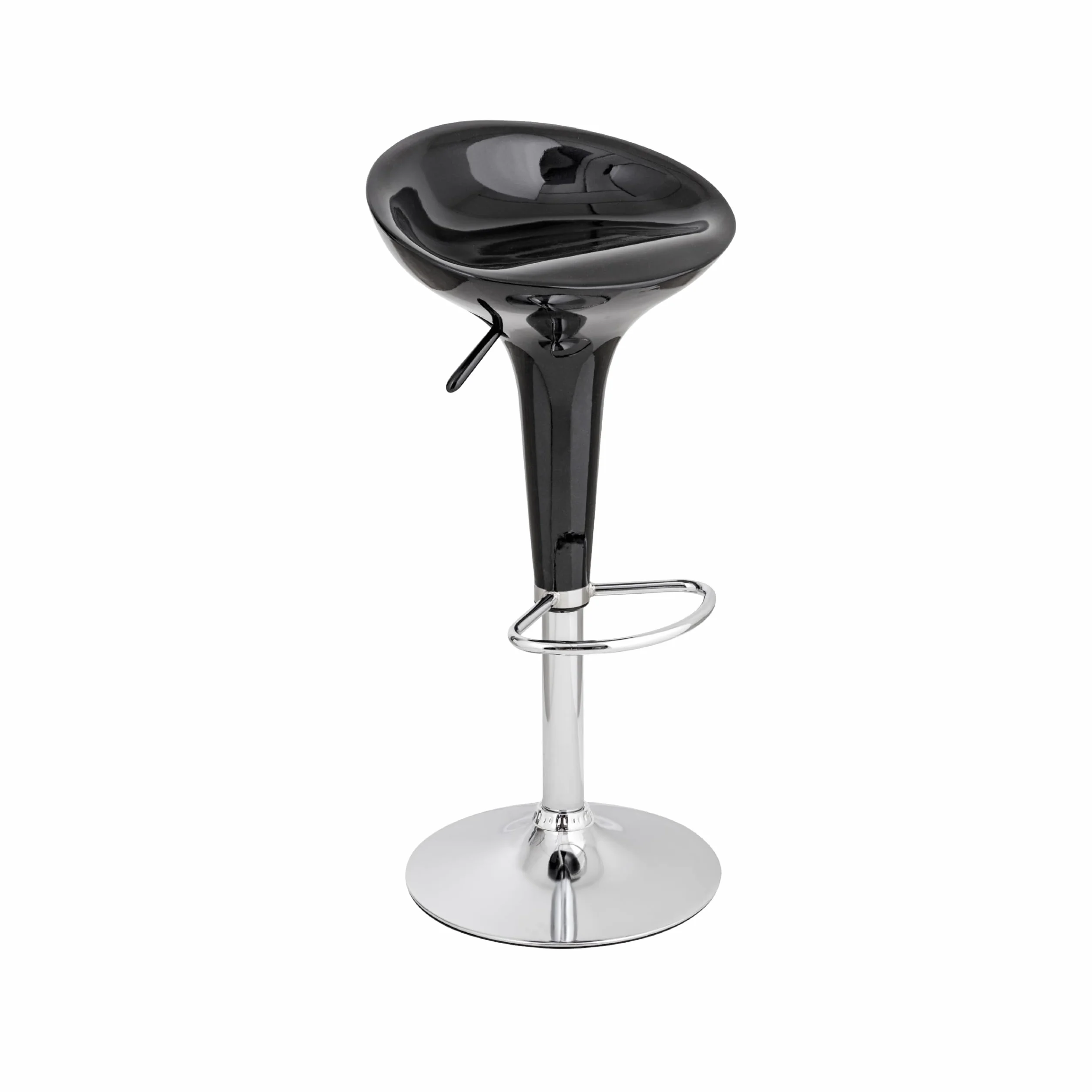 Baroni Home Taburete de Bar Giratorio con Altura Ajustable, Asiento de Plástico, Base Cromada con Reposapiés y Fondo Antiarañazos, Taburete de Cocina y Península, 40x 45x59-79 cm, Negro 1 Pieza