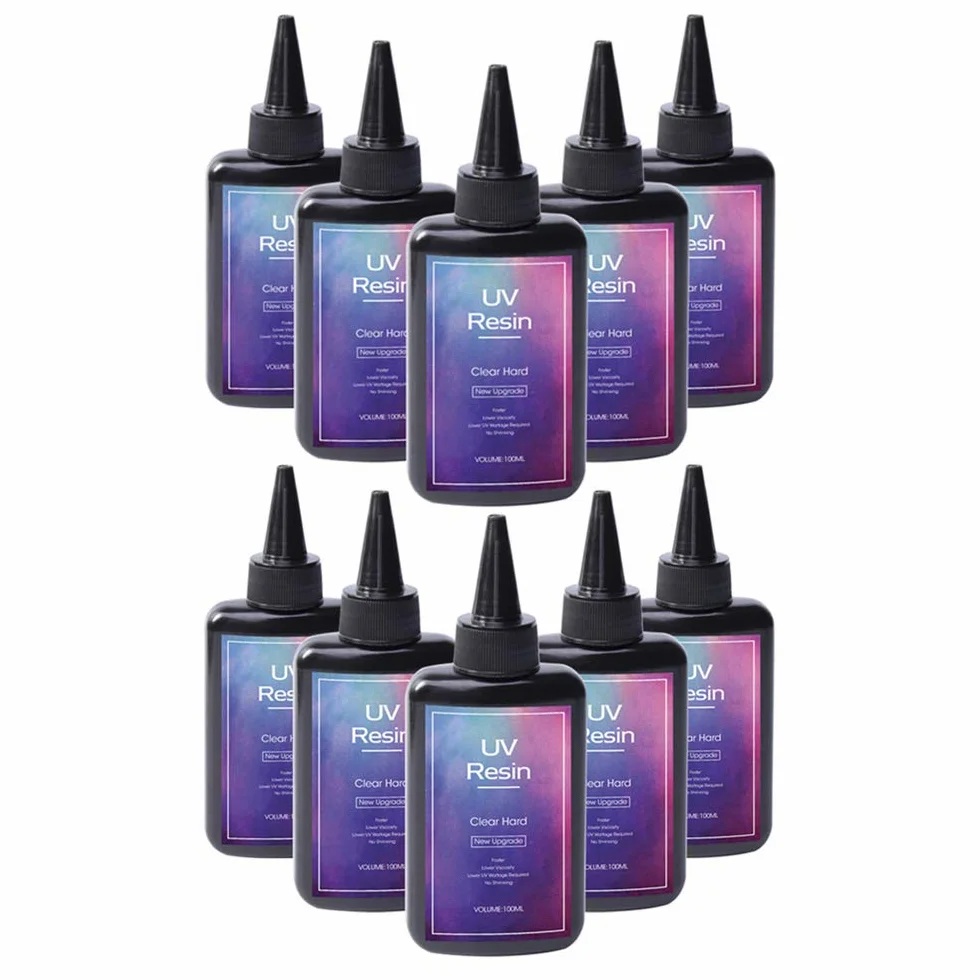 Fórmula más nueva Resina UV 10x100ML Resina epoxi transparente 1 minuto endurecimiento, para moldes de silicona/manualidades/hacer joyas, joyería con resina/fundición y revestimiento de resina