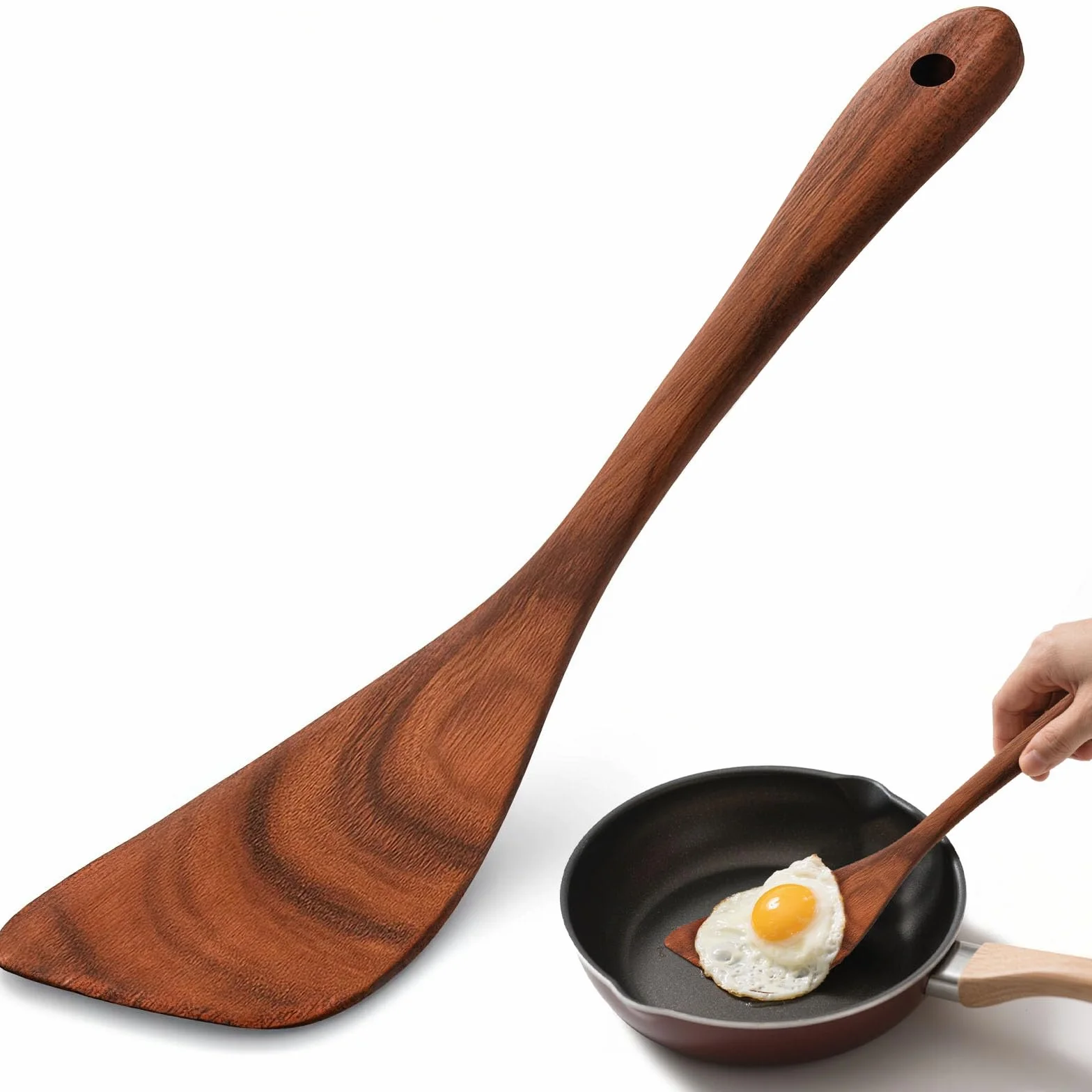 HANSGO Espátula de madera para cocinar, espátula de madera de 12 pulgadas, espátula plana para freír, utensilios de cocina de madera para cocina