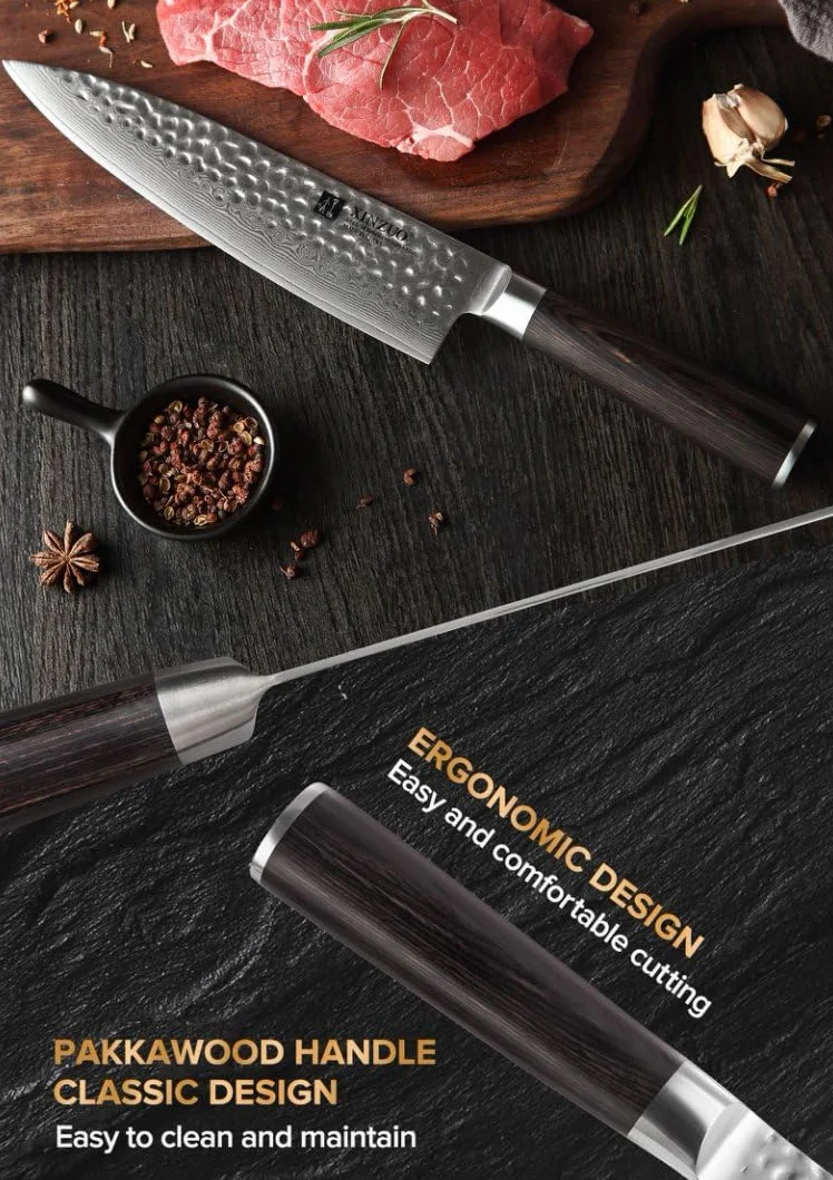 XINZUO Cuchillo de Cocinero 20.1cm de Acero Damasco, Cuchillo Chef Profesional Cuchillos de Cocina Cuchillo para la Carne con Ergonómicamente Mango de Madera de Pakka- He Serie