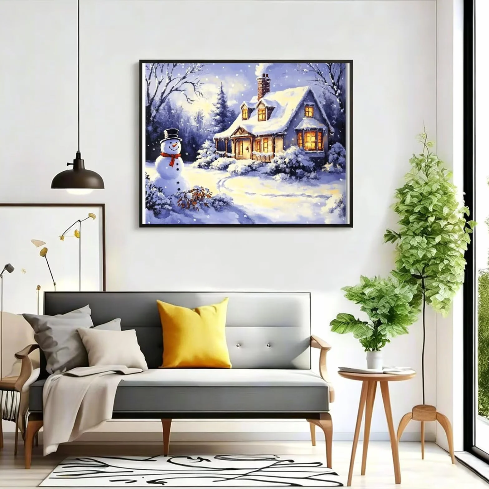 Pintar por Numeros nieve Pinturas Acrilicas casa Pintura por Numeros Adultos DIY Lienzos para Pintar, Pintura Acrilica Manualidades, Decoración para Hogar, Regalos Cumpleaños, 70x90cm Sin Marco, q-906