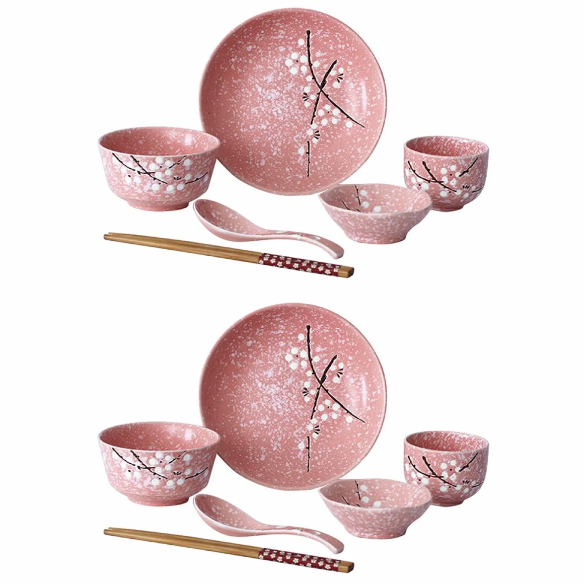 Set de Vajilla Japonesa de Cerámica Rosa Hogar Diseño Delicado Estilo Japonés, Incluye 12 Piezas para Uso en Casa y Restaurante