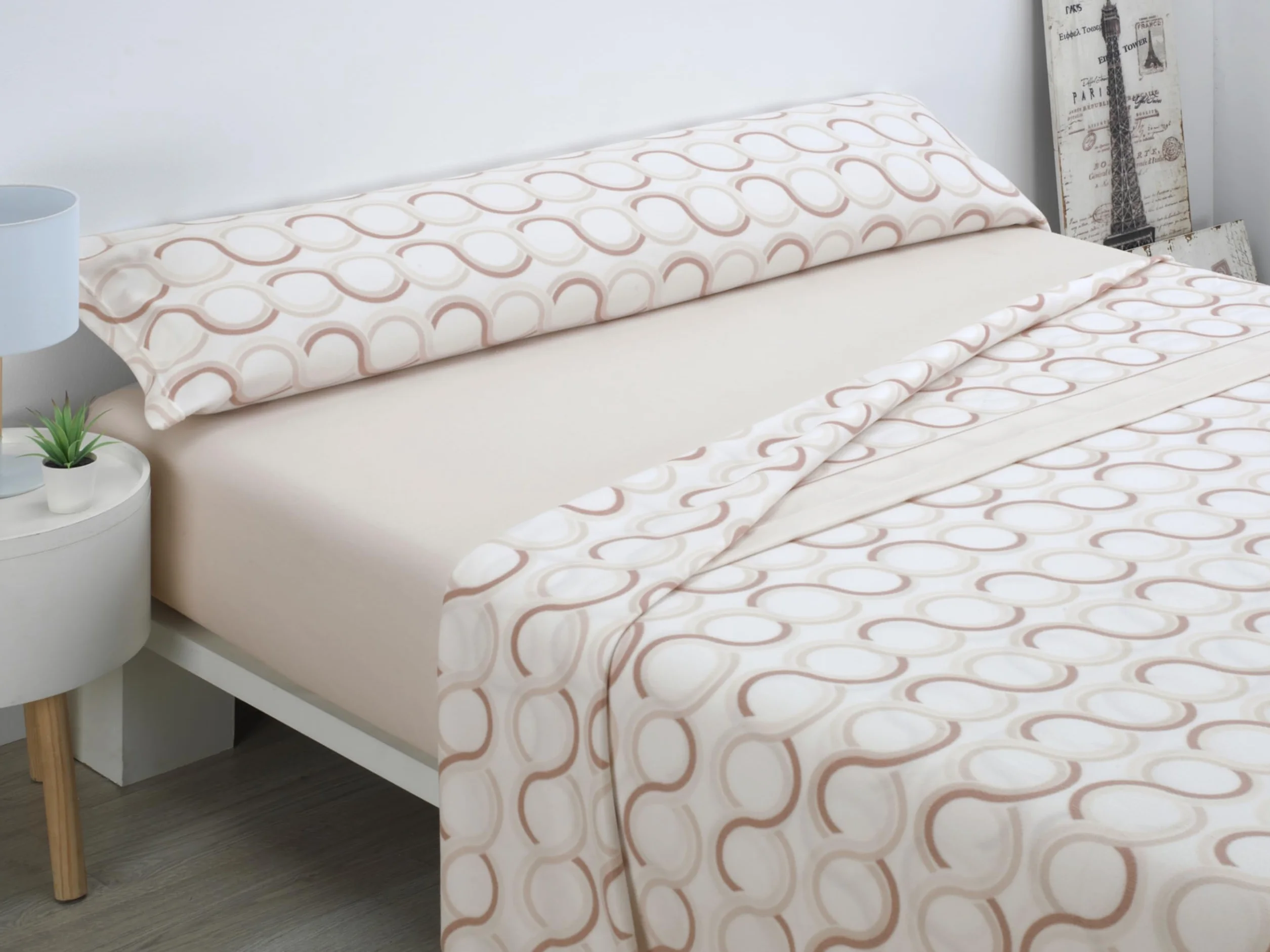 Cisne Rojo Juego de Sabanas Pirineo.Juego de Sabanas Invierno. Sabanas Estampadas Calentitas. Calidad y Diseño. para Cama 180 cm. Color Visón. Modelo Aros. (100149-180-VS)