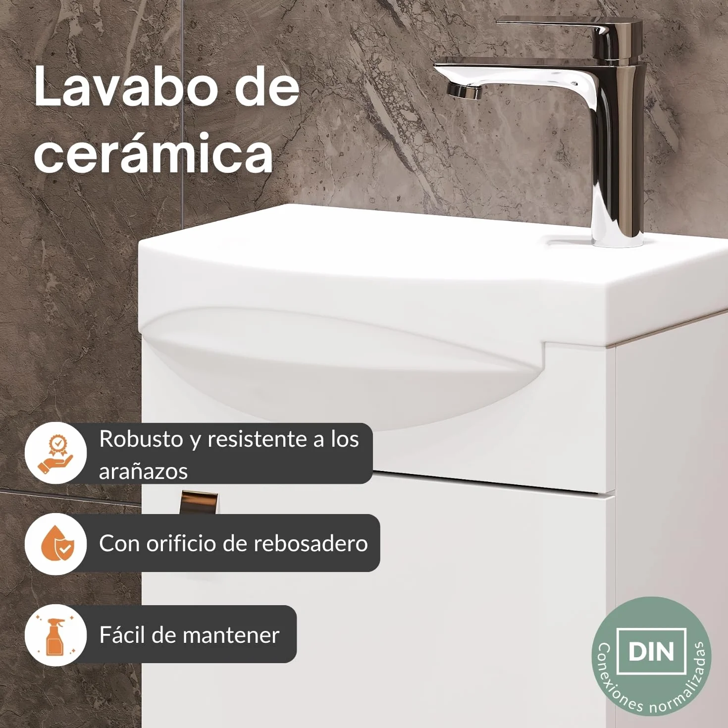 Planetmöbel Conjunto de Muebles de baño Lavabo 40 x 60 x 29 cm, Espejo con iluminación 50 x 90 cm, Blanco