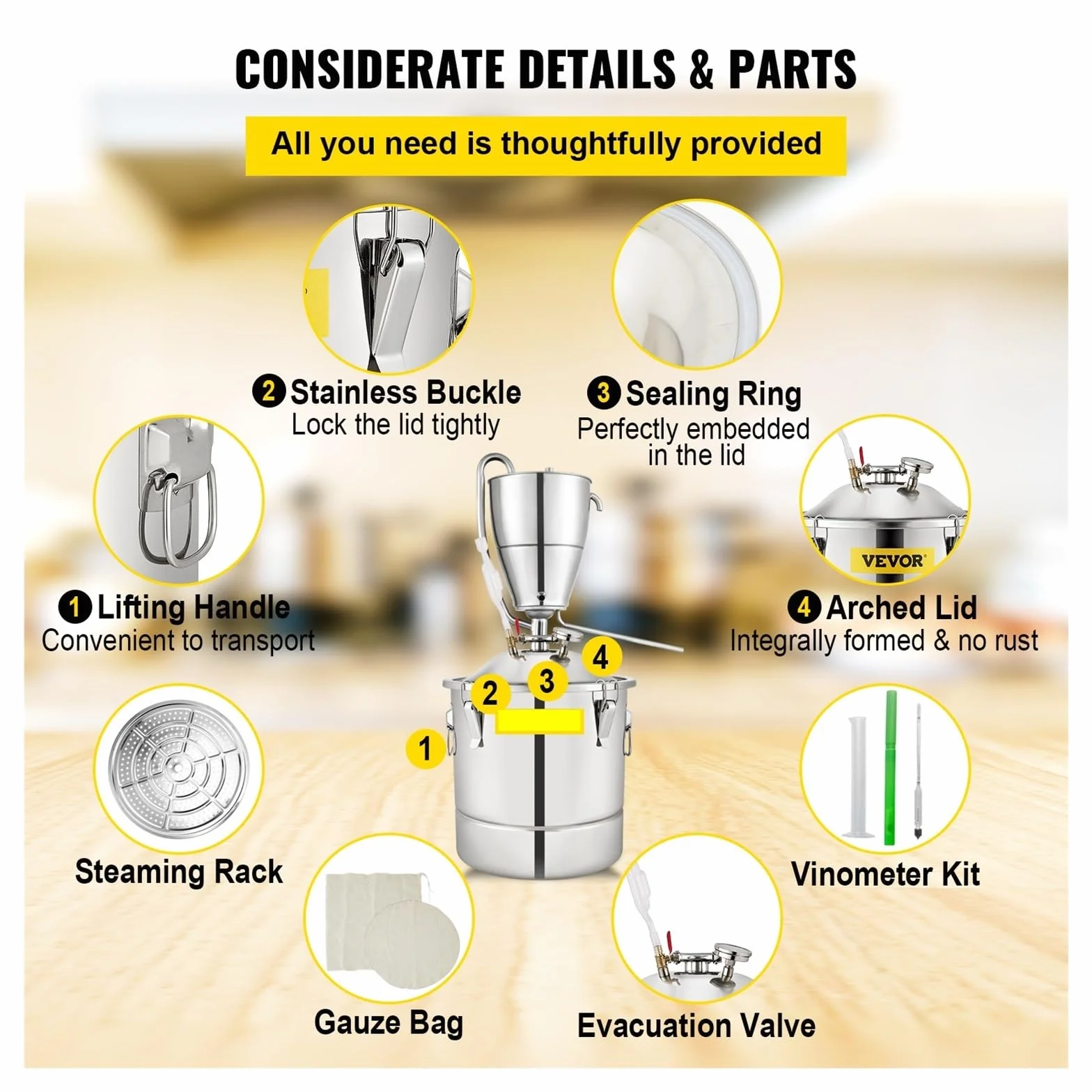 Destilador de Alcohol y agua de 30L, equipo de alcohol ilegal DIY de acero inoxidable for whisky, vino, cerveza, licores, Kit de elaboración casera