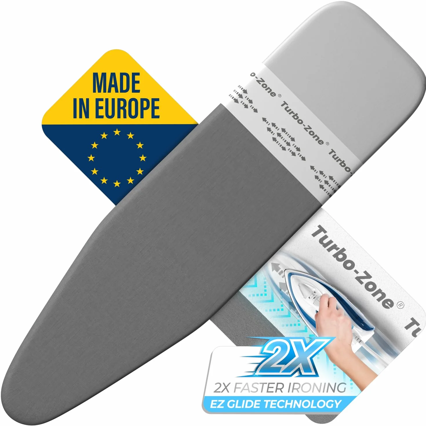 Bartnelli Funda y almohadilla para tabla de planchar, fabricada en Europa con nueva tecnología patentada, funda de repuesto para tabla de hierro de 54 x 15 pulgadas con zona Park & Turbo, resistente a