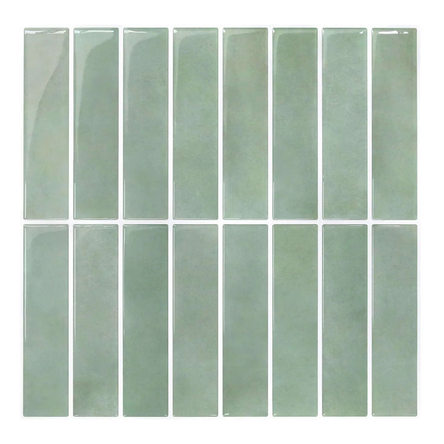 Azulejos Adhesivos Cocina Verde vintage, 10 Piezas 30.5 x 30.5 cm, Azulejos Autoadhesivos 3D, Línea Recta Vertical, Baldosas Adhesivas de Vinilo para Salpicadero en Cocina y Baño, Impermeables