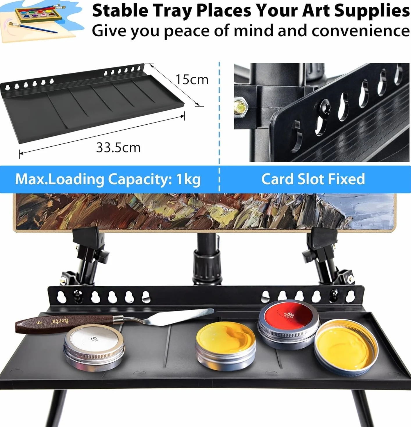 Caballete para pintar, ajustable 50-152 cm, caballete trípode plegable para pintar con bolsa/barril, sobremesa y suelo, Cavalete para Pintar, Boda, Presentaciones,Negro