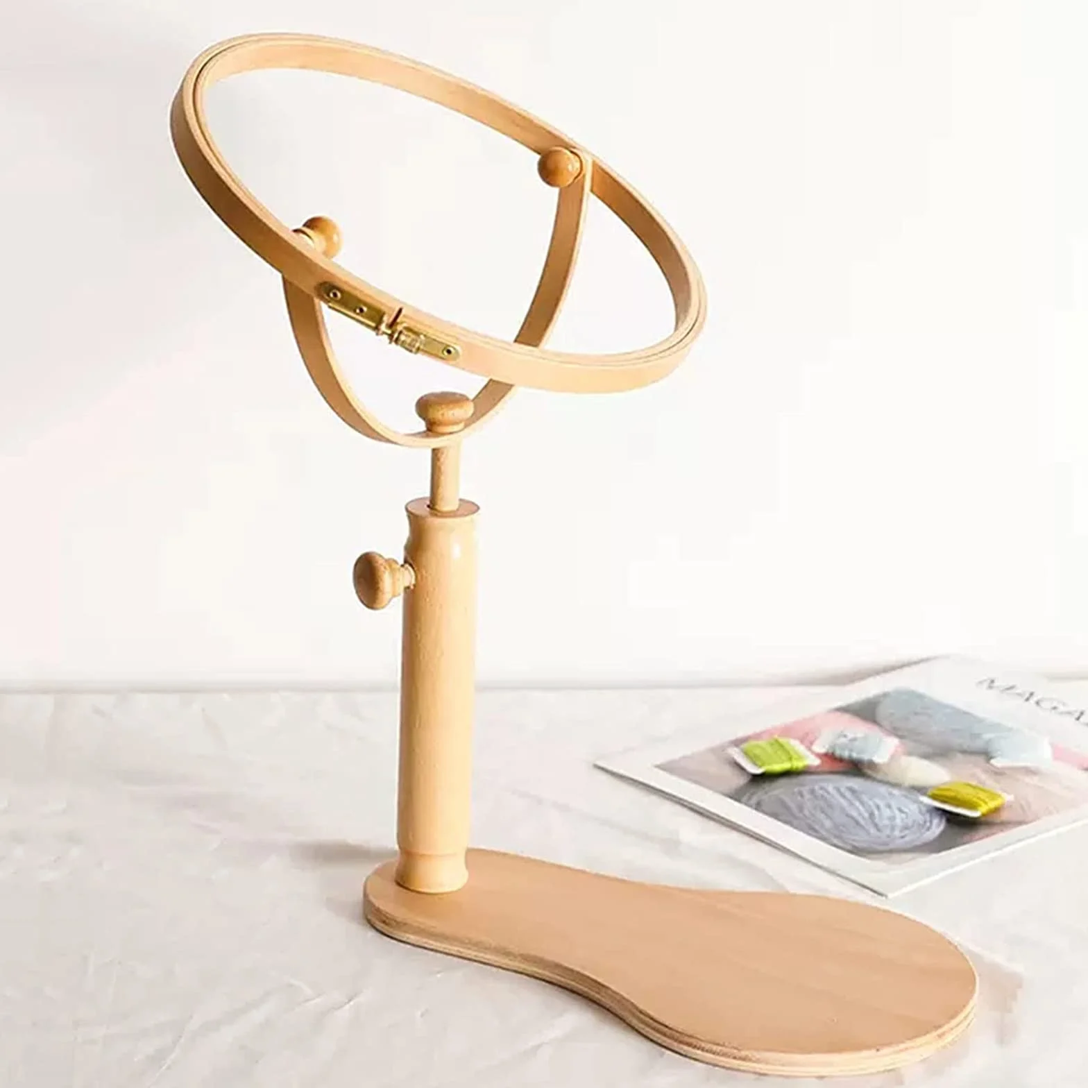 Bastidor de Punto de Cruz Ajustable con Soporte Giratorio para aro de Bordado con Aros de Madera Redondos de 9,4 Pulgadas, Soporte de Bordado de Madera, Soporte para aro de Bordado