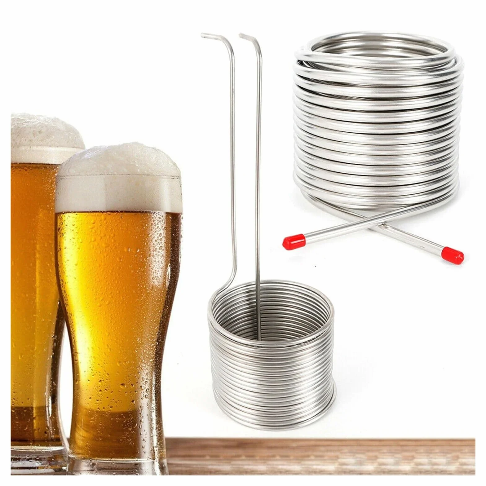 Serpentín de enfriamiento de Cerveza, Enfriador de Mosto por inmersión, de Acero Inoxidable, for elaboración casera Múltiples Aplicaciones