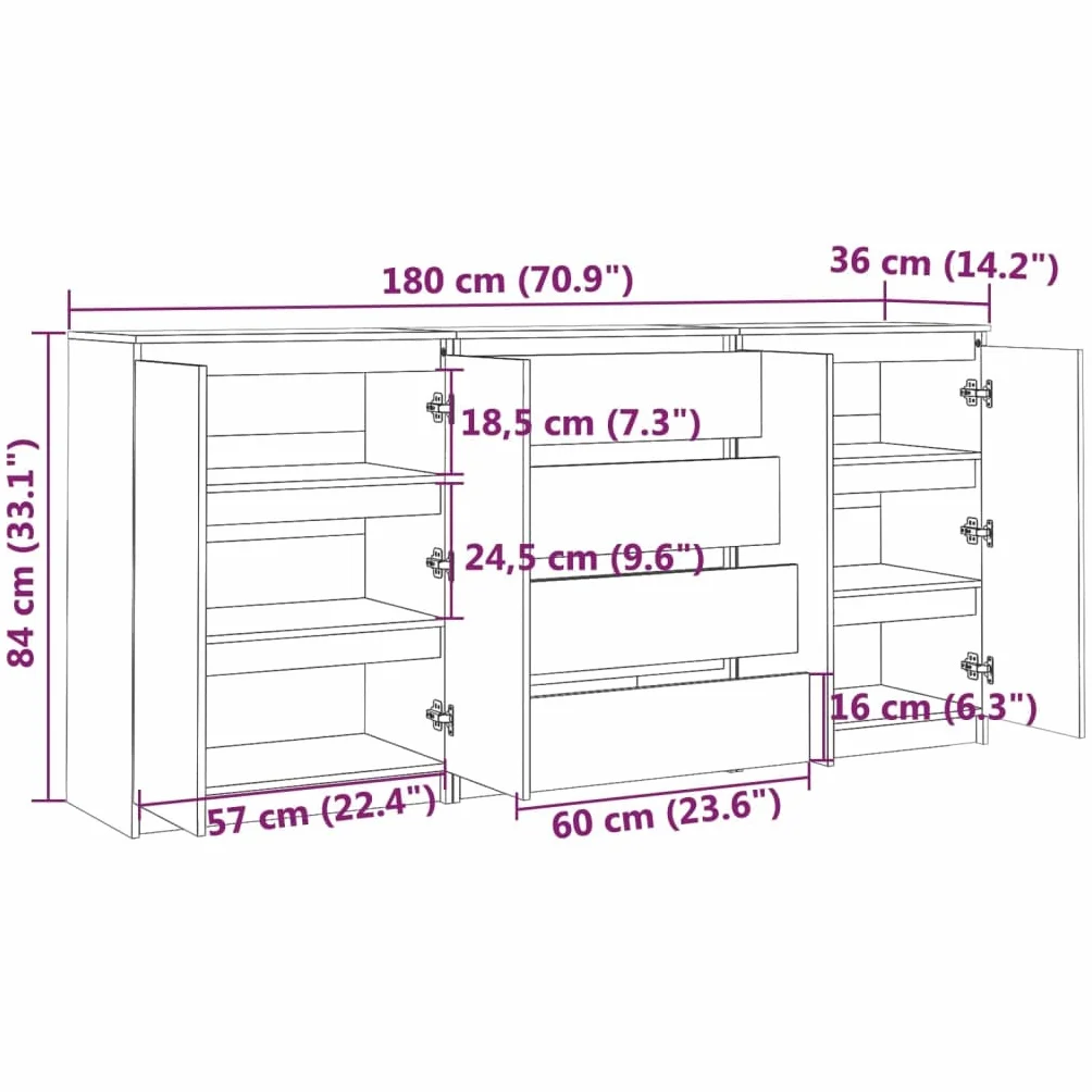 vidaXL 3X Madera Maciza de Pino Armario Auxiliar Lateral Auxiliar Alacena Entrada Sala de Estar Almacenaje Organizador Salón Mueble Blanco