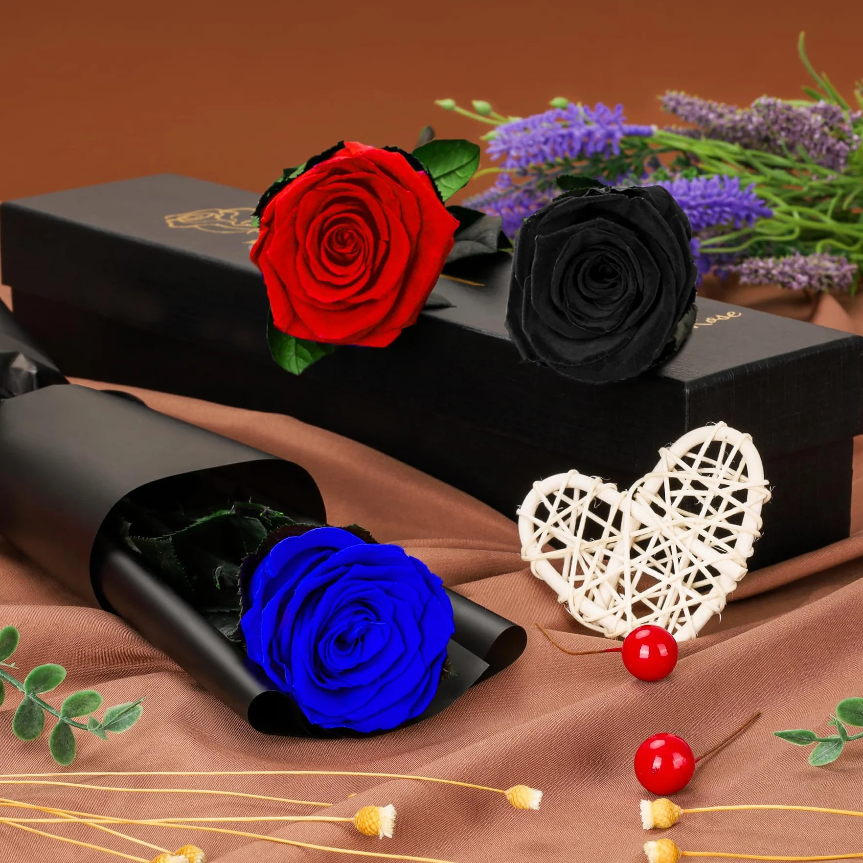 Rosa Eterna Azul con Tallo Flores Preservadas Regalo San Valentín