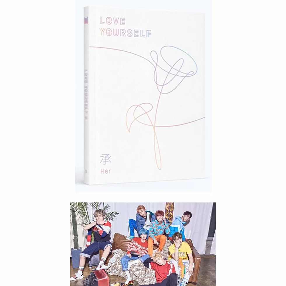Big Hit Entertainment BTS Love Yourself Her 5th Mini Album [V Version] CD+Poster+Photobook+Photocard+Mini Book+Sticker Pack+(Extra BTS 6 Photocards+1 Double-Sided Photocard+Logo Sticker)