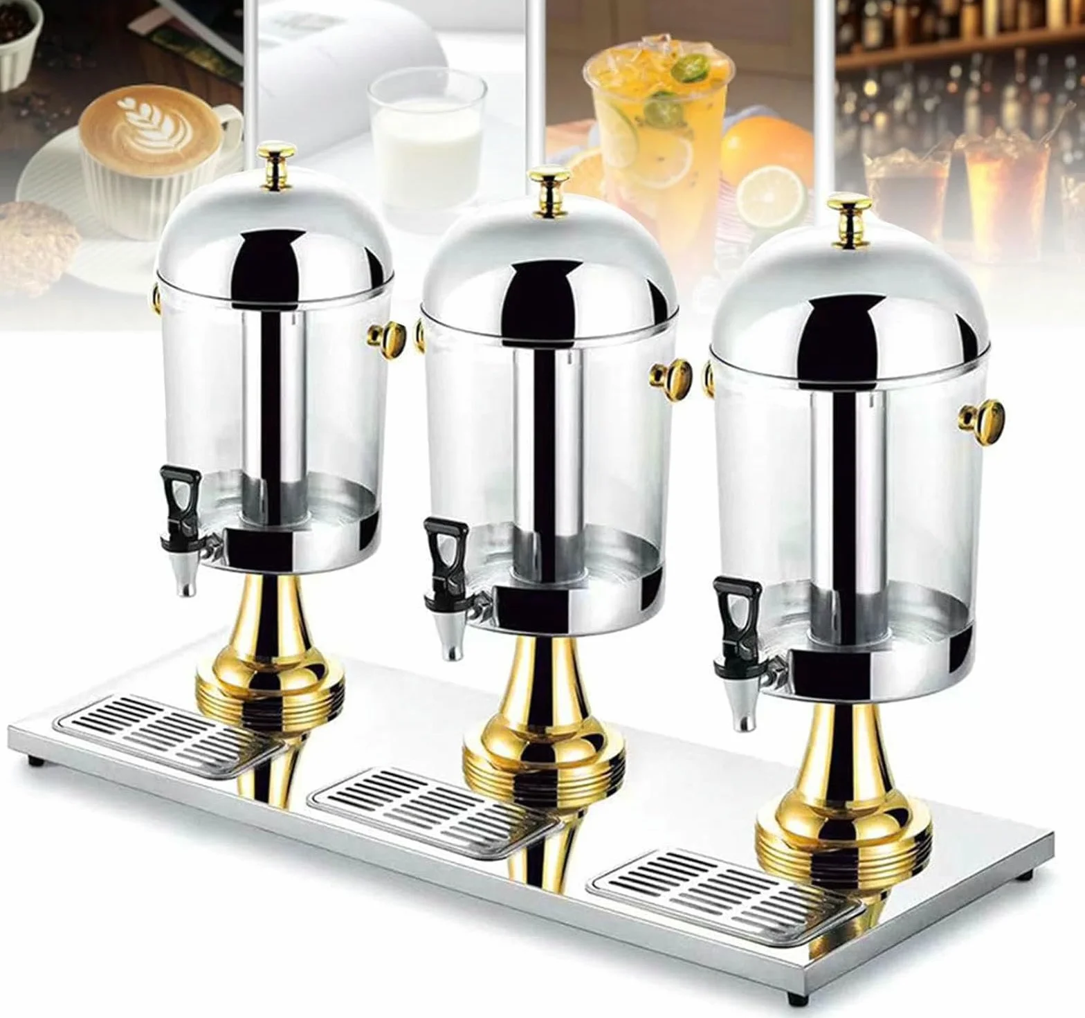 Dispensador De Bebidas, Dispensador De Jugo, Dispensador De Bebidas De Vidrio Transparente De Acero Inoxidable, Dispensador De Bebidas para Desayunar Barras De Buffet Hoteles