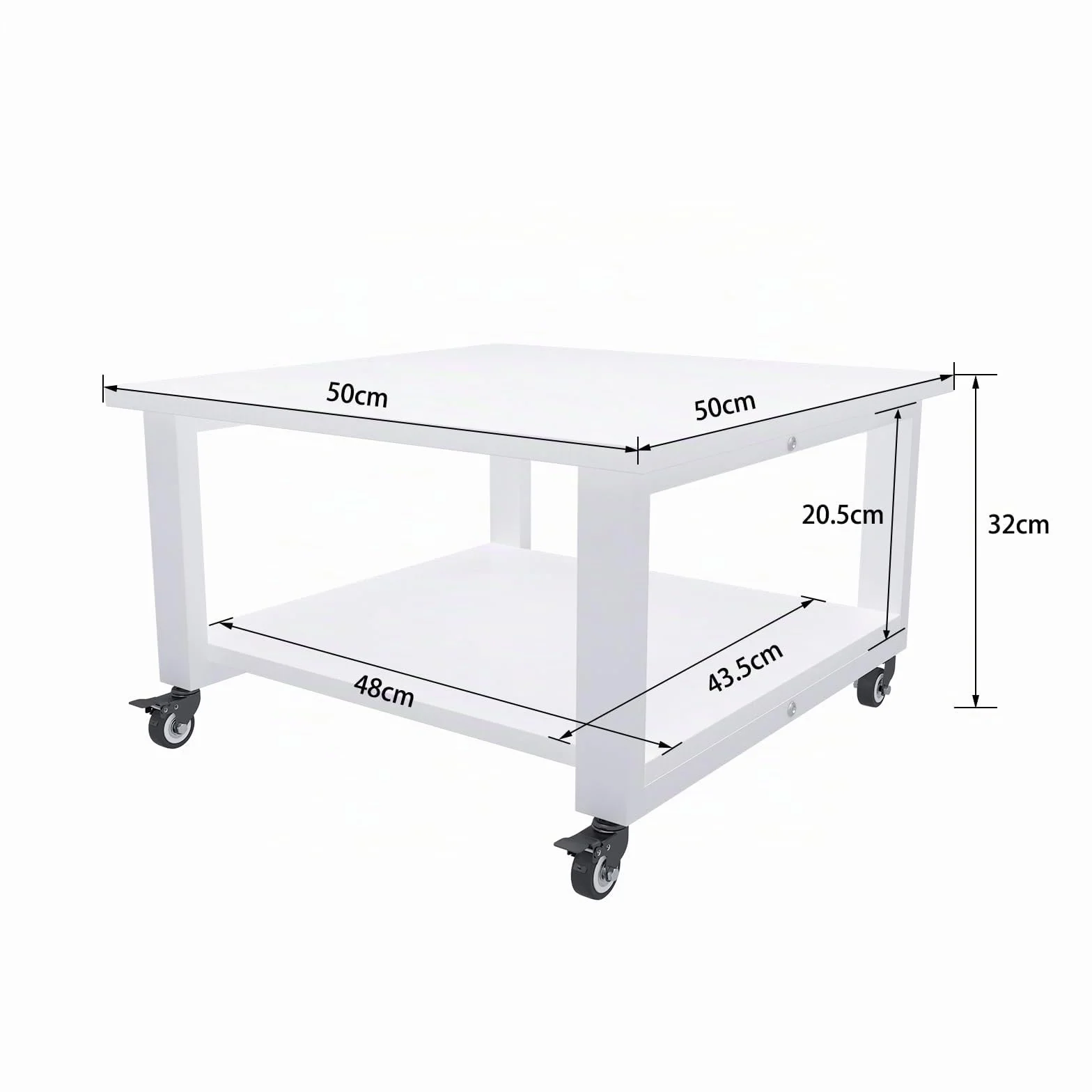 Mesa para Impresora de 2 Niveles con Ruedas 50x50x30 cm Soporte para Impresora Móvil de Madera y Metal Blanco