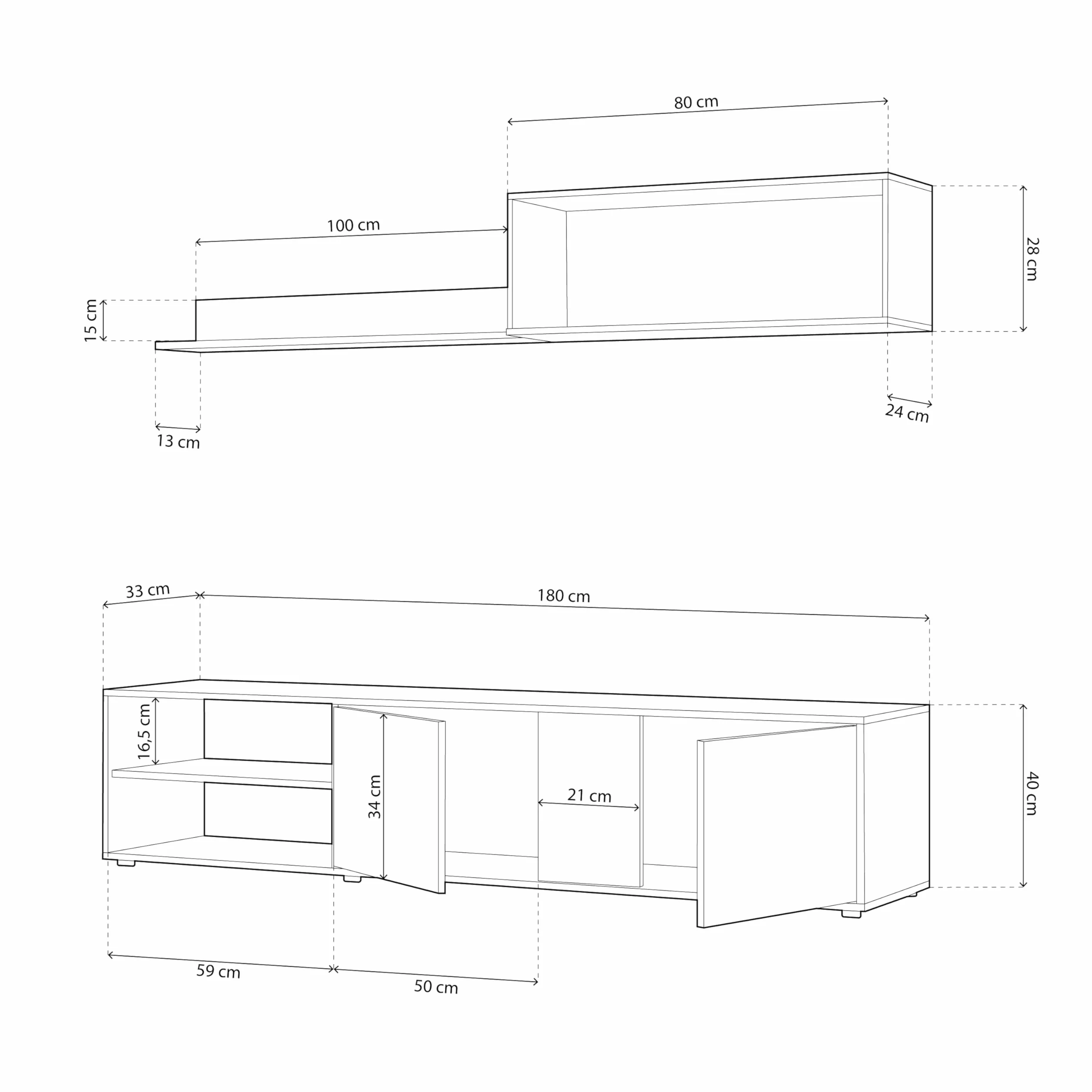 duehome | Conjunto Reversible de Salon, Mueble de TV, Modulos de Comedor, Modelo Alix, Acabado en Blanco Artik y Natur, Medidas: 180 cm (Largo) x 33 cm (Fondo) x 40 cm (Alto)