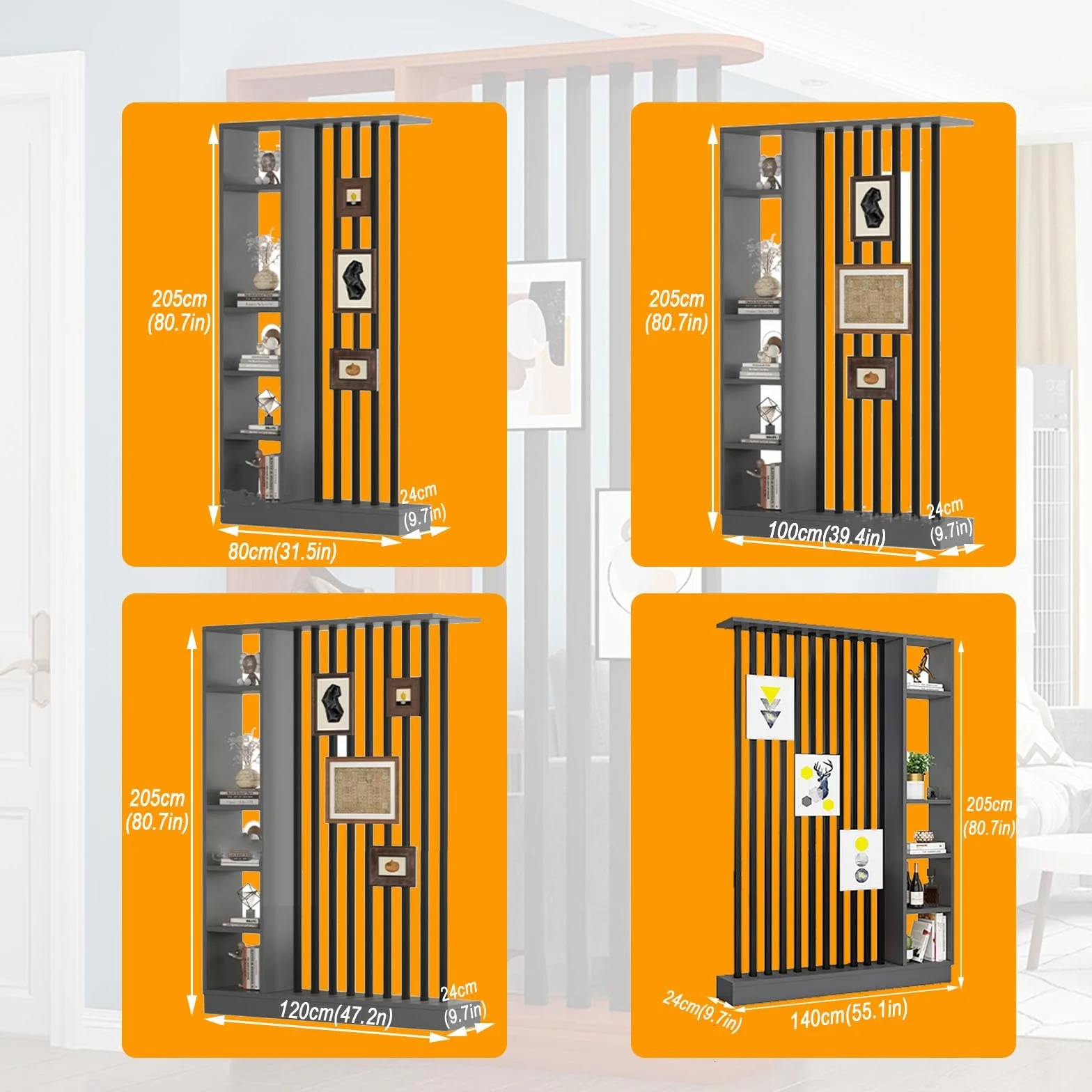 Columna de Pantalla divisoria Independiente para Entrada y Pasillo, Separador de ambientes con estantes para privacidad, Divisor de habitación del Suelo al Techo(A,140cm/55.1in)