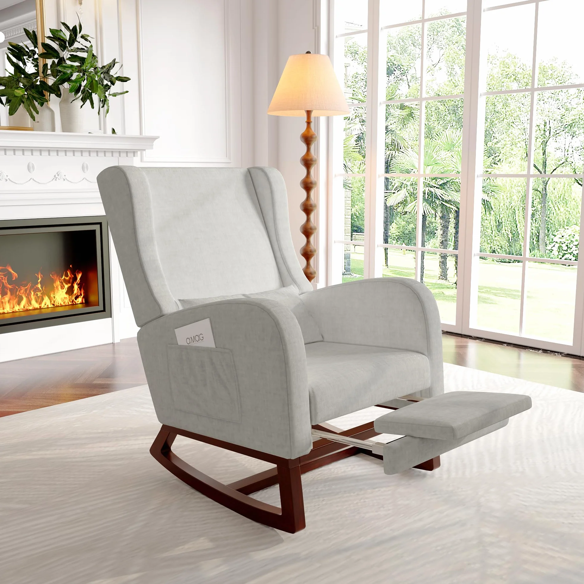 Mecedora JiaOyu con reposapiés retráctil, sillón de relax con cojín lumbar y bolsillos laterales