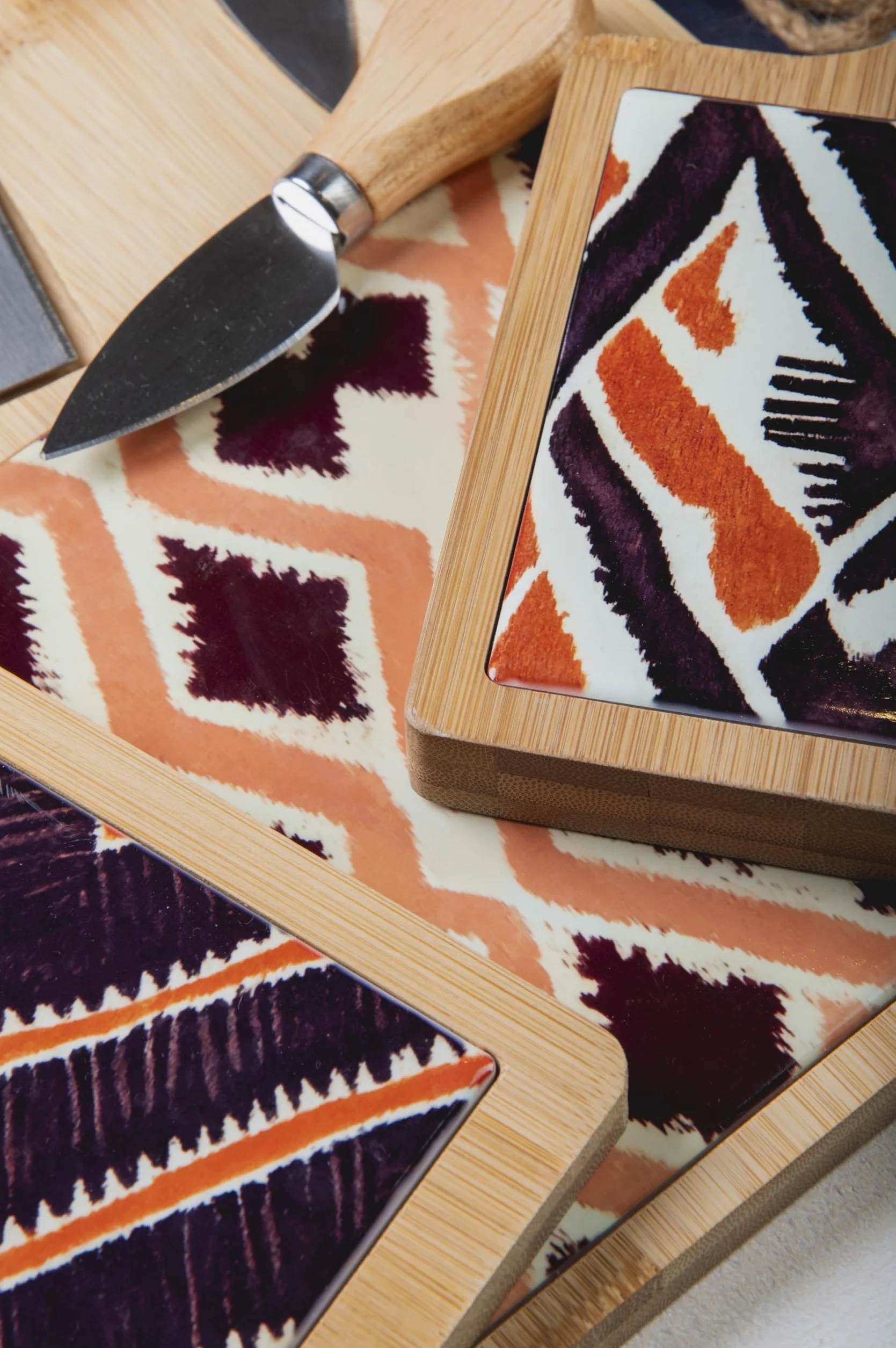 Malindi Tabla de cortar rectangular de cerámica y bambú 40 x 12,5 cm
