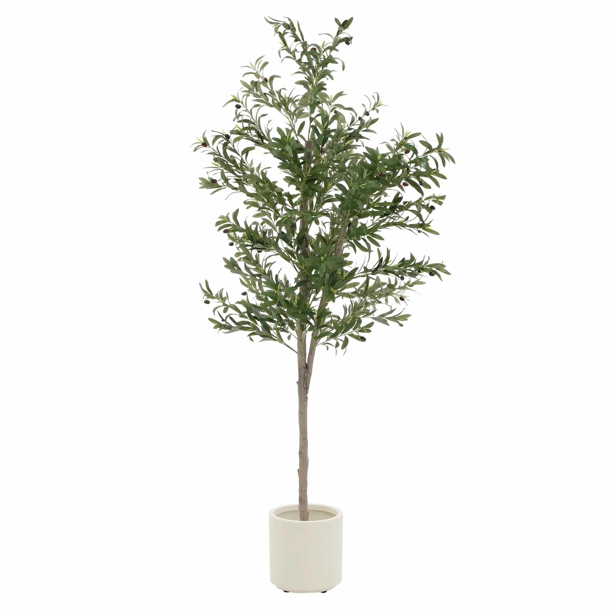 ML-Design Olivo Artificial 210 cm Decorativo, Planta Falsa Grande con Tronco de Madera Natural, Hojas de Tela y Frutos de Plástico de Interior/Exterior, Árbol Ornamental Realista para Salón Oficina