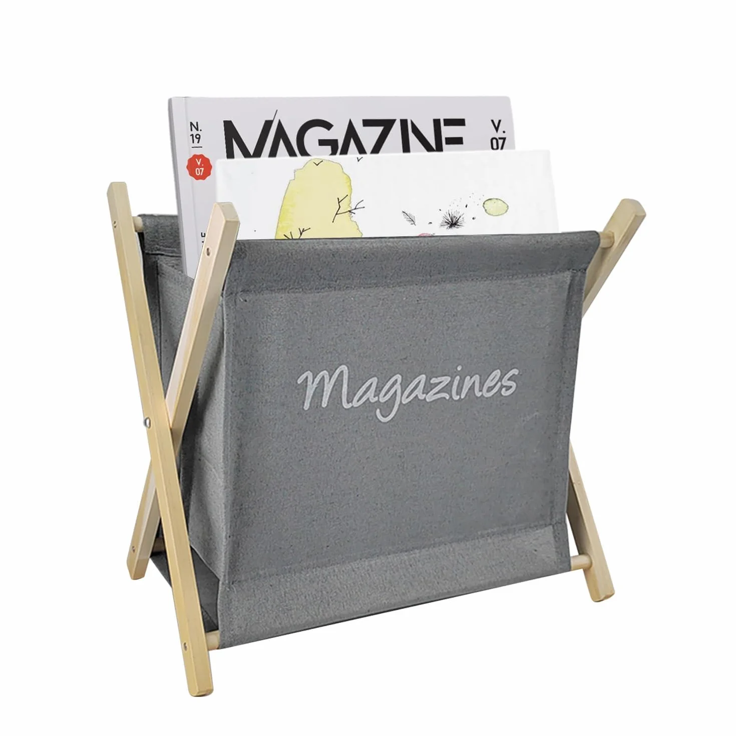 Revistero de Madera Plegable con Tela 30x20x30 cm Gris para Guardar Libros y Periódicos