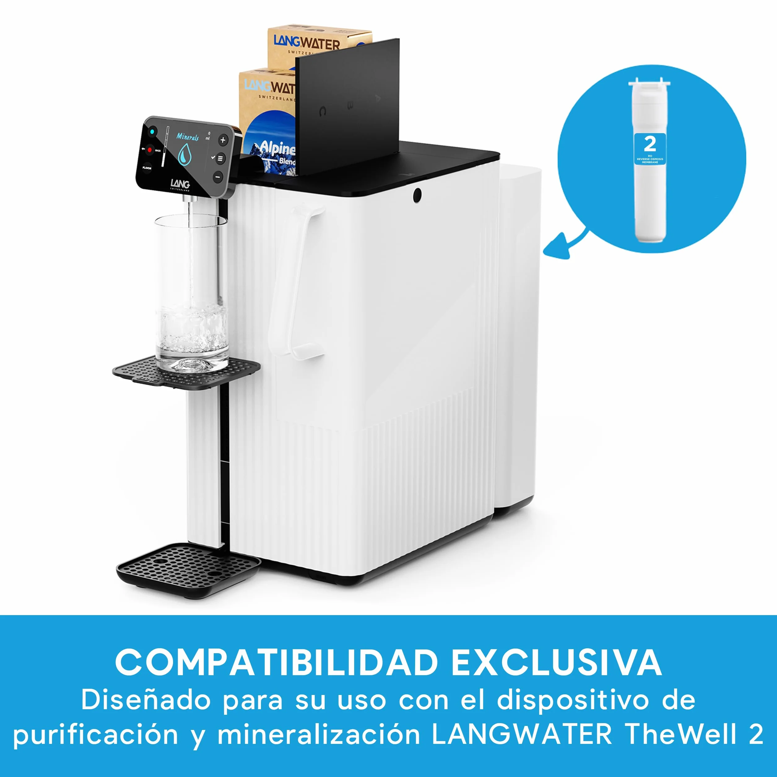 LanGWATER Filtro de ósmosis inversa RO - Cartucho de reemplazo para TheWell2 - Membrana RO certificada NSF 58 para purificador de agua LANGWATER - Instalación fácil - Vida útil 2 años (según TDS)
