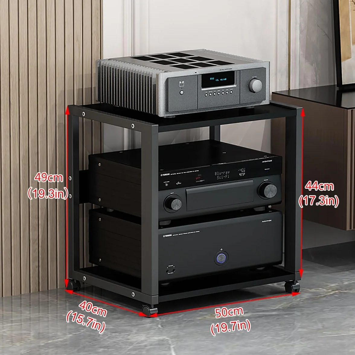 Mueble HiFi Mesa a 2/3 Niveles, Soporte Multimedia AV con Estantes Ajustables y Ruedas Universales, Mueble Equipo HiFi Versátil para Sala de Estar y Cine en Casa(Style 1)