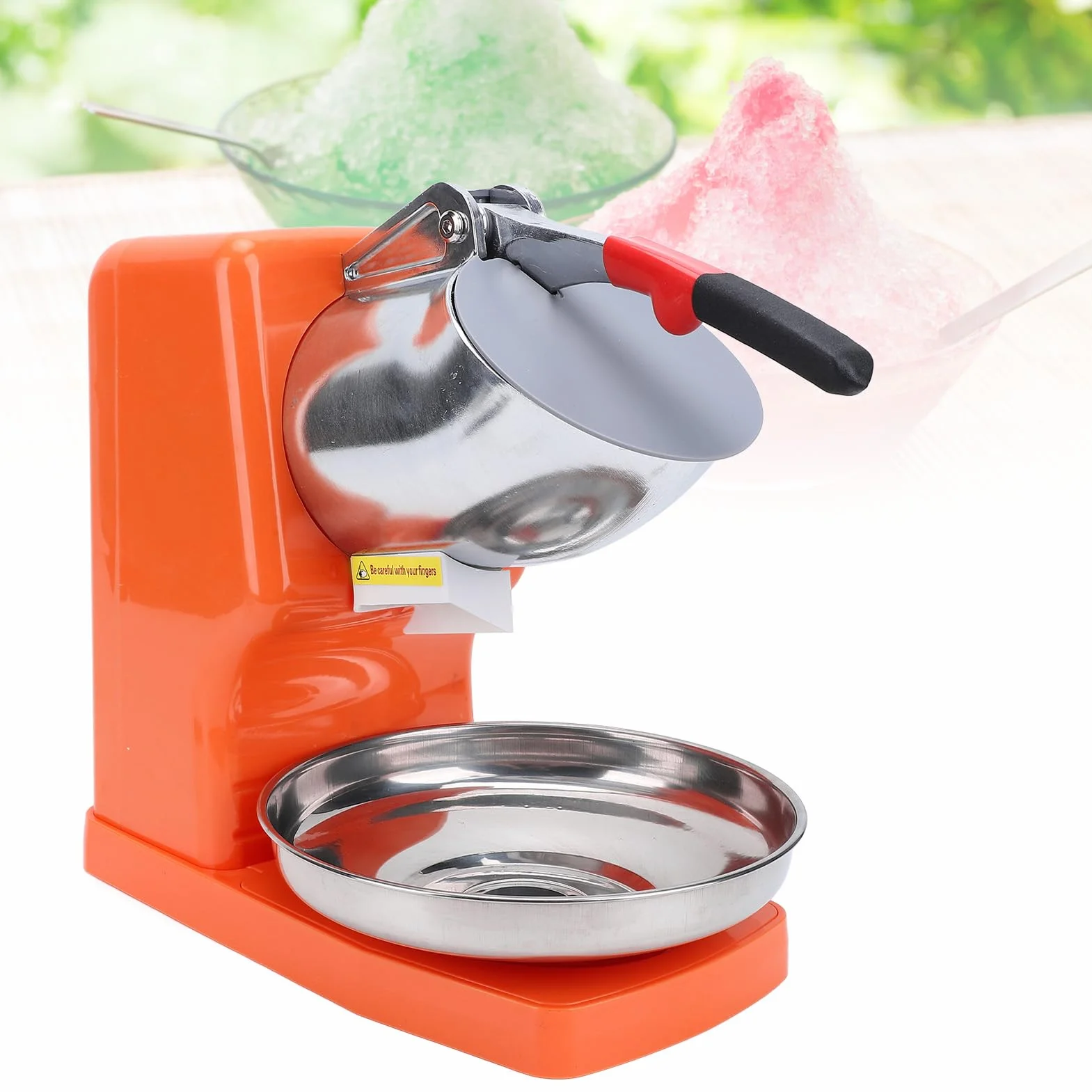 Generic Trituradora de Hielo Eléctrica, Máquina de Hielo Raspado de Acero Inoxidable de 500 W con Cuchillas Dobles y Cubierta Antisalpicaduras, para Uso Doméstico y Comercial (ORANGE)