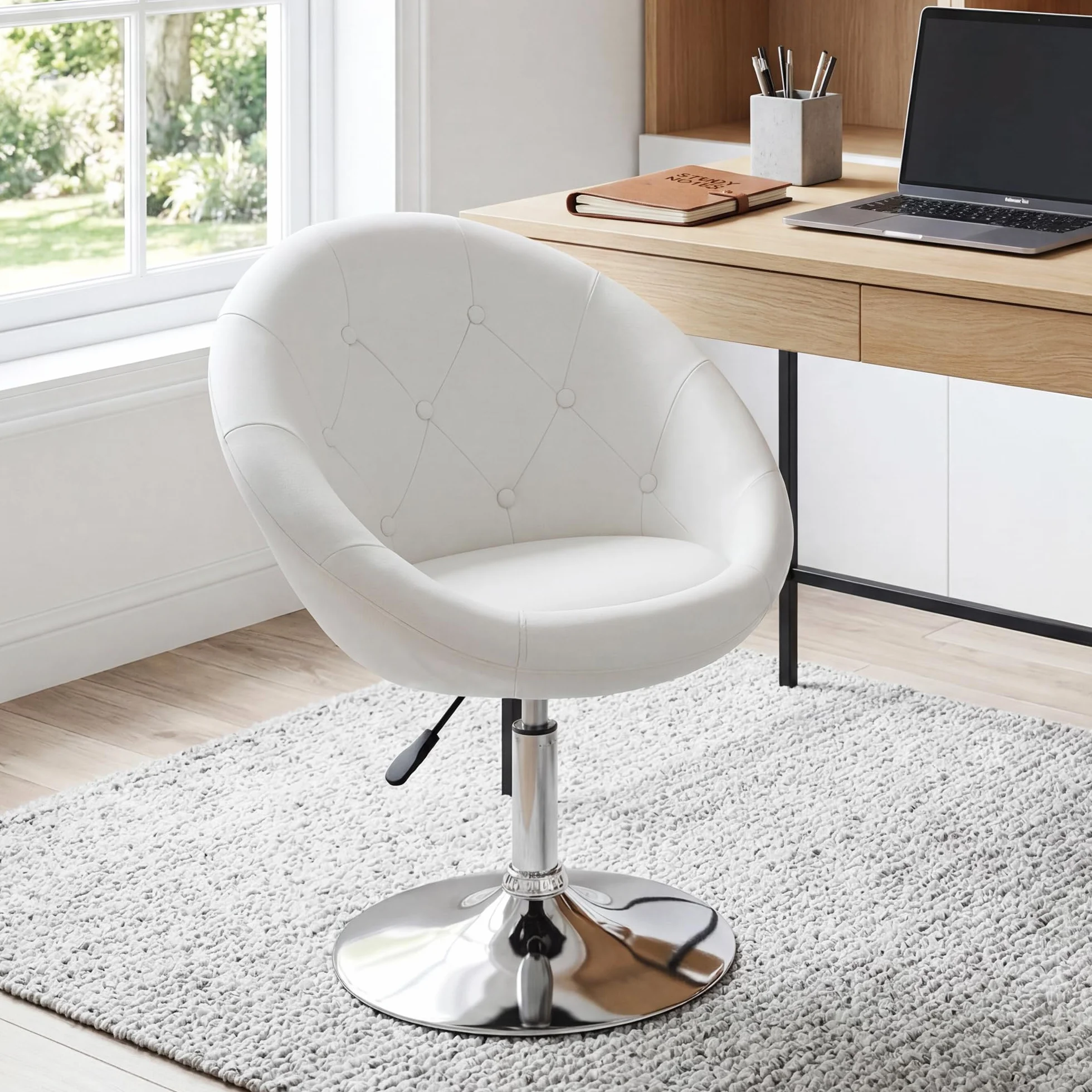 Duhome Sillon Lounge Club de Cuero sintético Silla butaca Giratorio Ajuste de Altura seleccion de Color 509A, Color:Blanco, Material:Cuero Artificial
