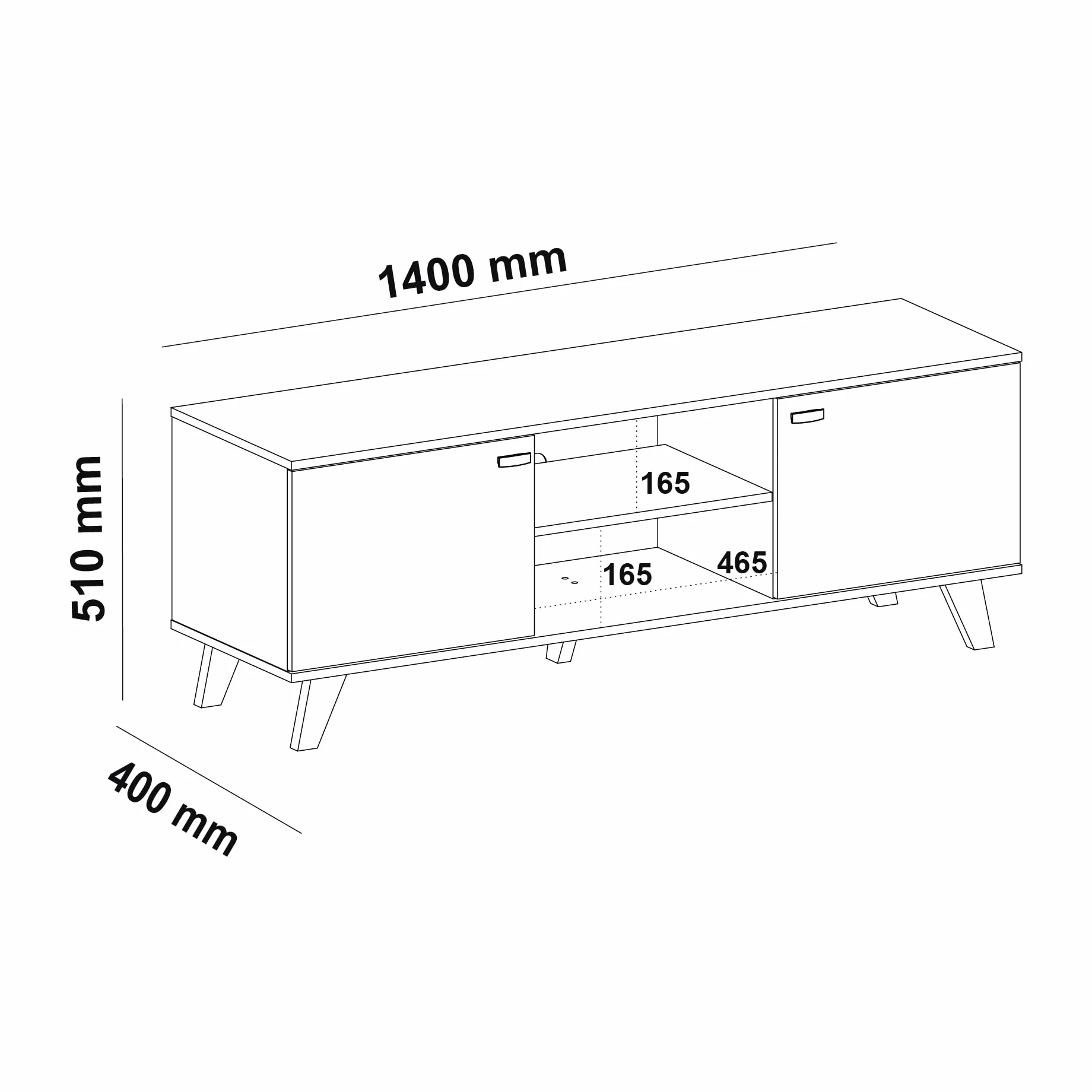 MOMMA HOME Mueble TV, Mueble de Salón Moderno, Mesa de televisión 2 Puertas y Baldas centrales, Acabado en Roble y Blanco, Patas de Madera, QUIATUR, 140 cm L x 51 cm A x 40 cm F.
