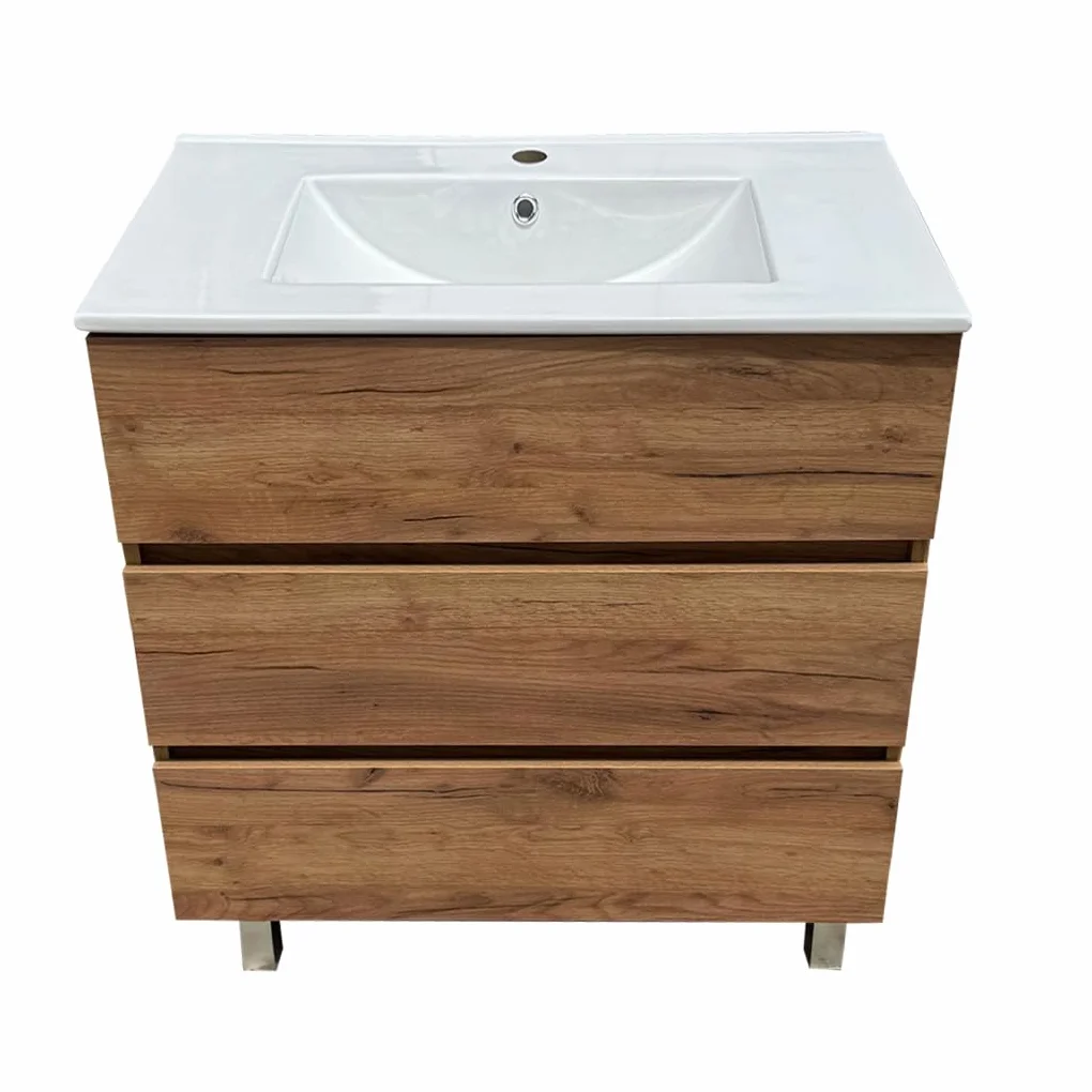 Mueble Baño con Lavabo 80 cm Compacto Preinstalado con Pie de Porcelana