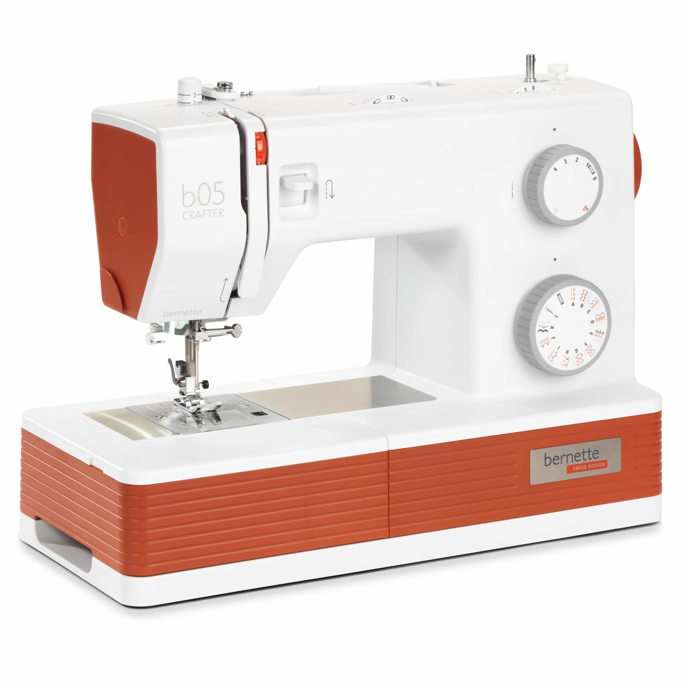 Bernette B05 Crafter Máquina de coser portátil | 30 puntos, 6 pies prensados, luz LED | Acolchado y bordado robustos | Punto ajustable | Aguja, enhebrador, uso principiante y