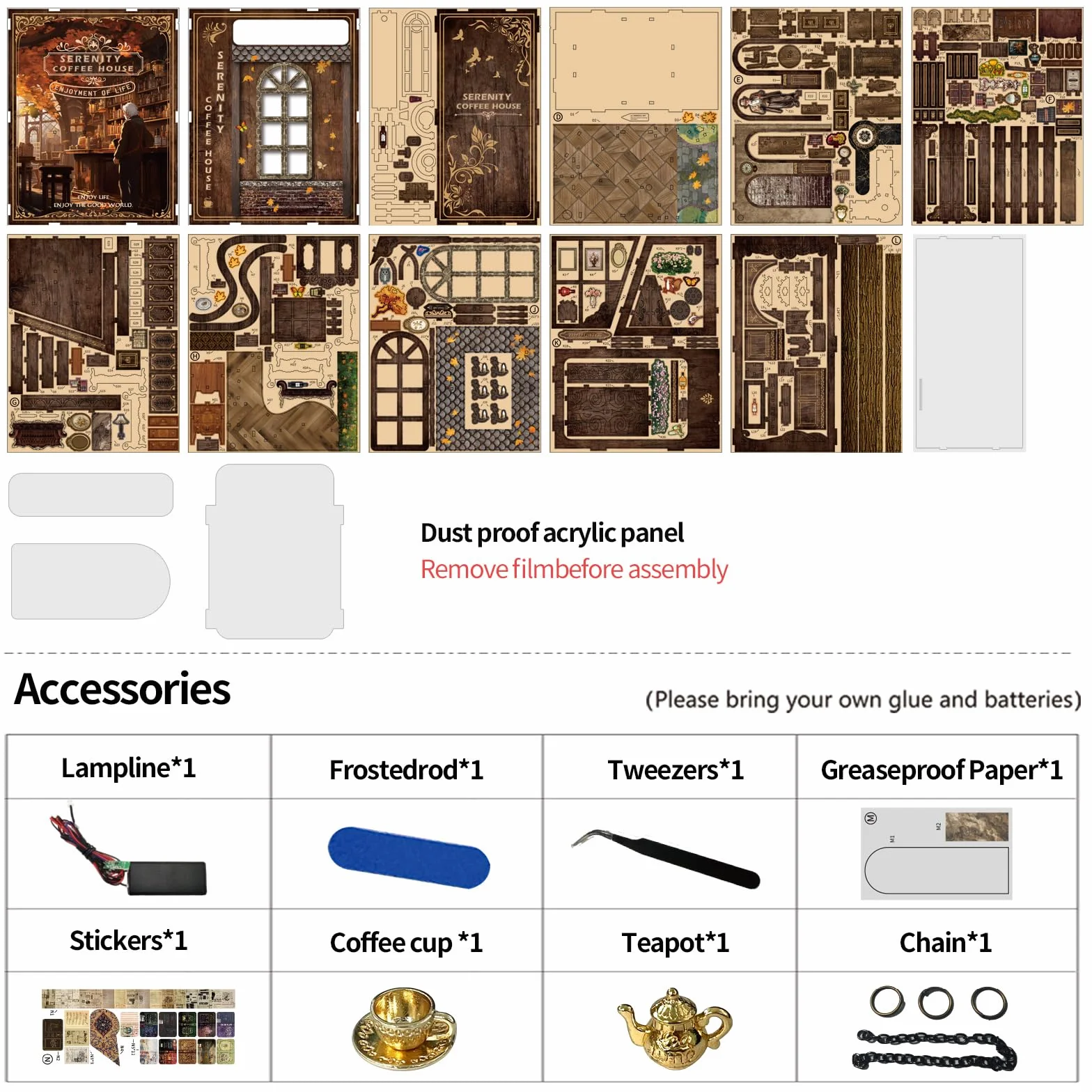 GuKKK Book Nook Kit, DIY Miniatura de Madera Kits, Puzzle 3D Café Casa de Muñecas, Kit de Construcción con Cubierta Antipolvo y luz LED (Cafetería)