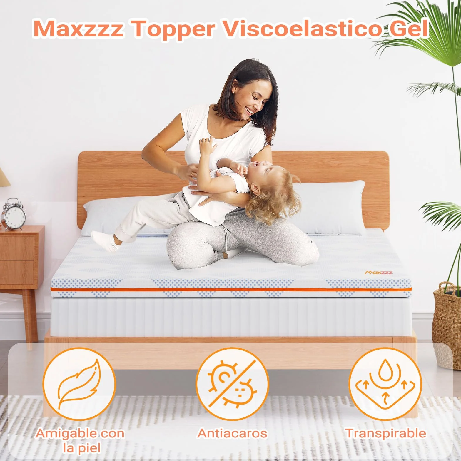 Maxzzz Topper Viscoelastico 135x190x7.5cm Alivia Tensiones Musculares con partícula de Gel, Topper Sobrecolchon Lavable, Topper para Colchón Transpirable,Transpirable y Soporte y Firmeza Media