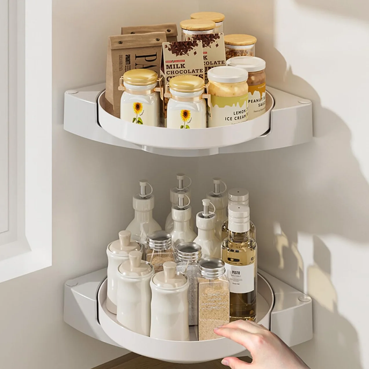 Especiero Giratorio 360°, Especieros Giratorios para Cocina, Organizador Especias Pared Sin Taladrar para Cocina Y Baño.,Blanca,2 Tier