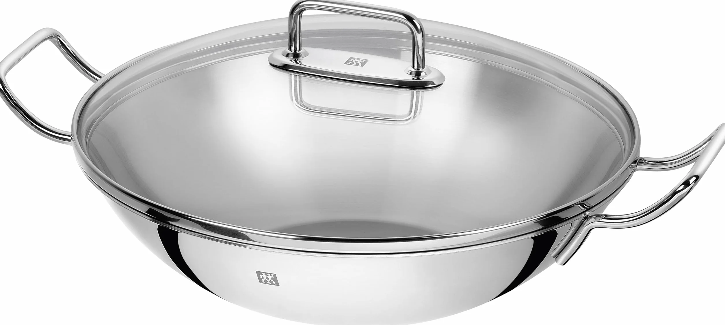 ZWILLING Plus wok acero inoxidable sin revestimiento con tapa de vidrio, apto para horno e inducción, Ø 32 cm, plata