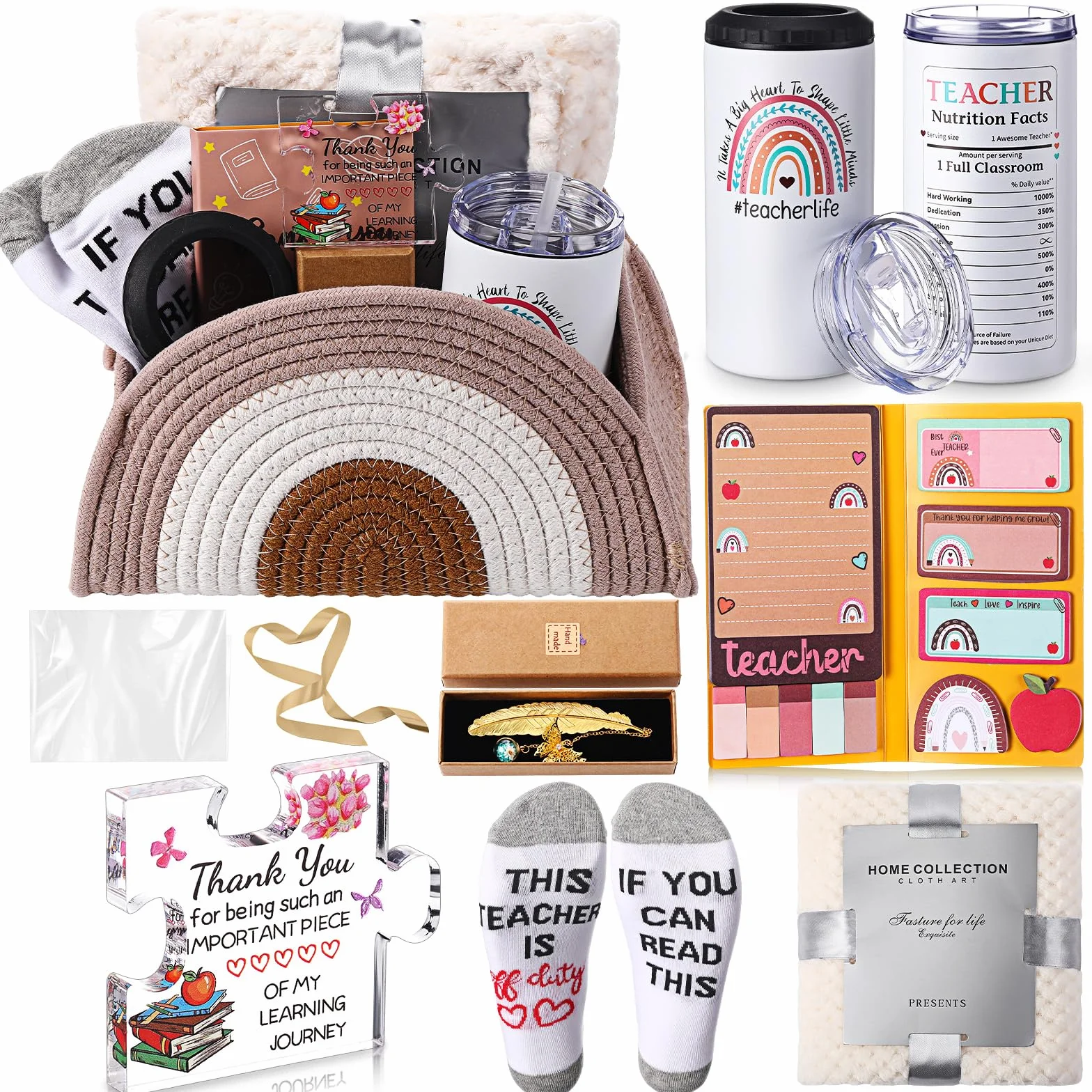 Zopeal Regalo de agradecimiento para profesores, cesta tejida 4 en 1, vaso para profesores, regalo de cumpleaños para profesores, regalo escolar, regalos de agradecimiento para profesores, San