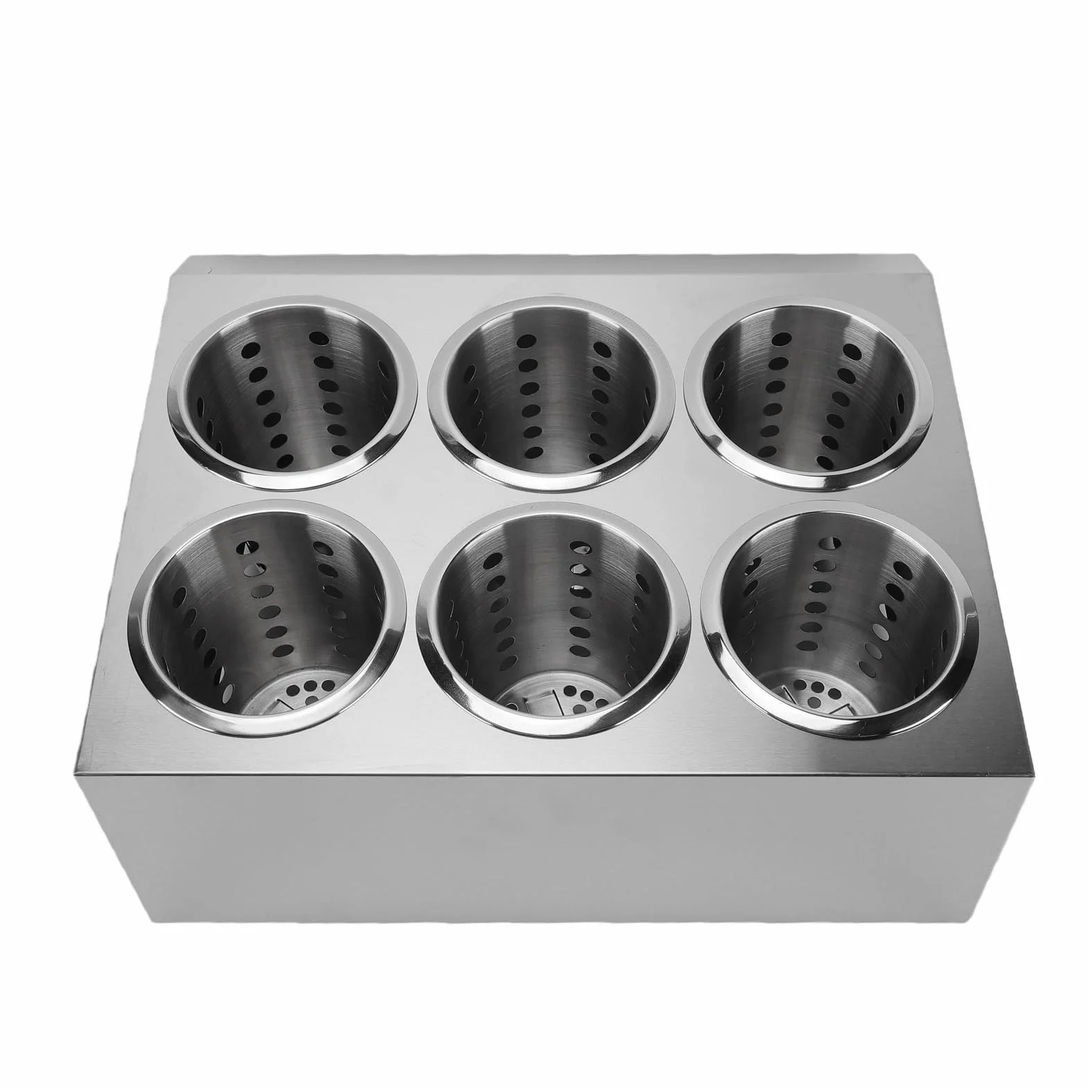 Soporte para Utensilios de Acero Inoxidable, Organizador de Cubiertos de 6 Compartimentos con Orificios Perforados y Base Antideslizante para Almacenamiento de Cubiertos de Cocina