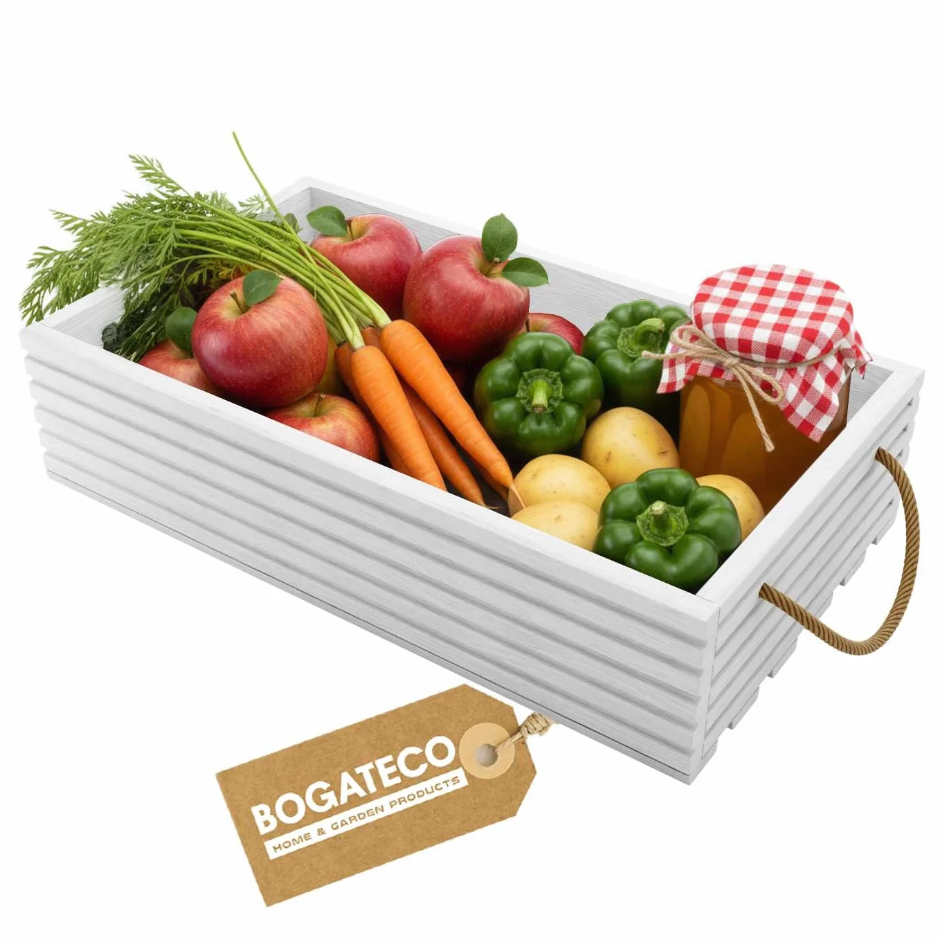 BOGATECO Caja de madera natural | 60 cm x 35 cm x 14,5 cm | Clásico-Natural | Caja de almacenamiento | Blanco