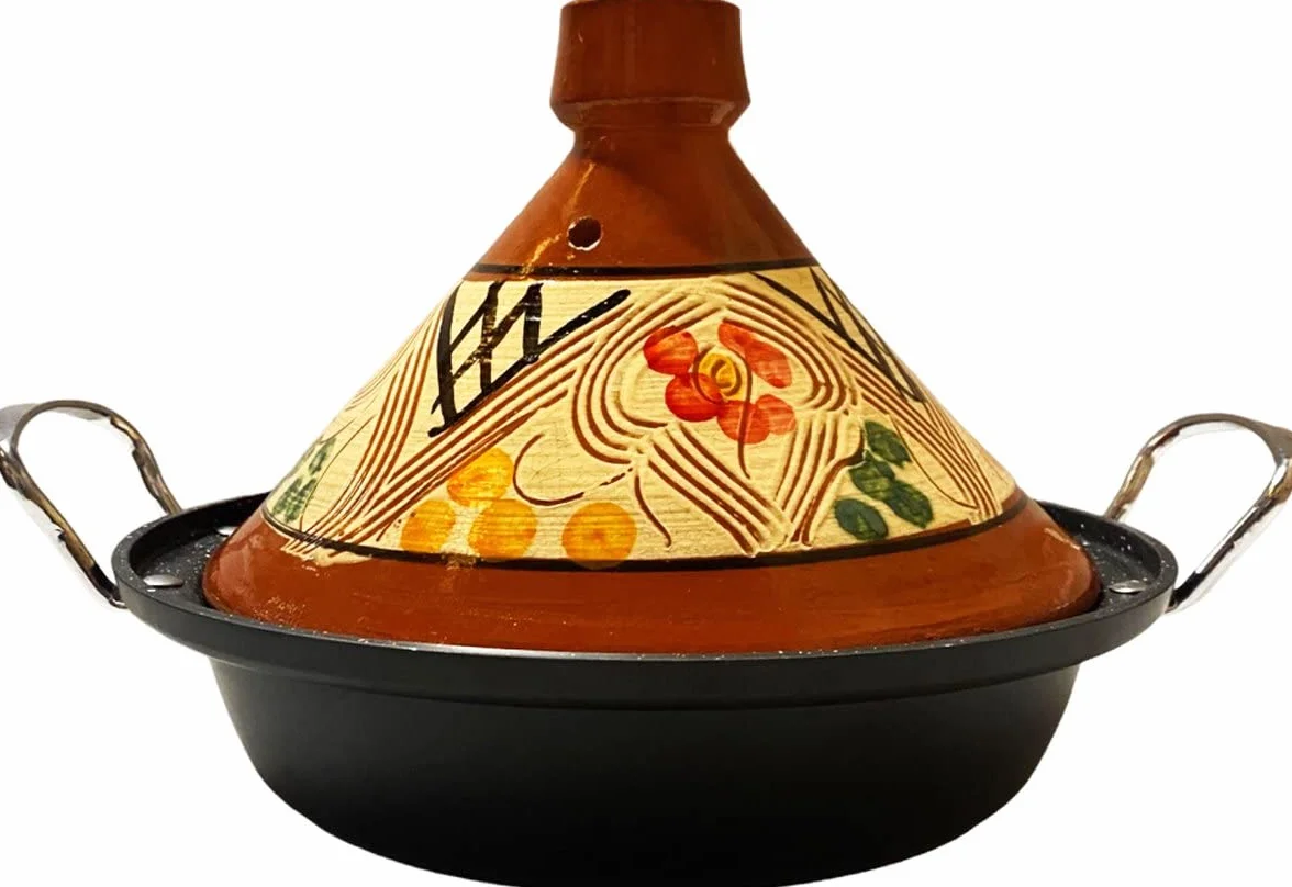 Tajine de cerámica y hierro fundido de inducción de aluminio | Mangos | Adecuado para 4-8 personas | Ø 30 cm