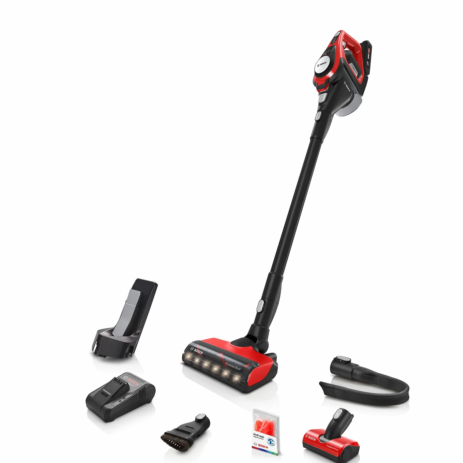Bosch - Serie 8, Aspirador Vertical Unlimited Gen 2 ProAnimal, 0.4 litros, Rojo, BBS8214PET