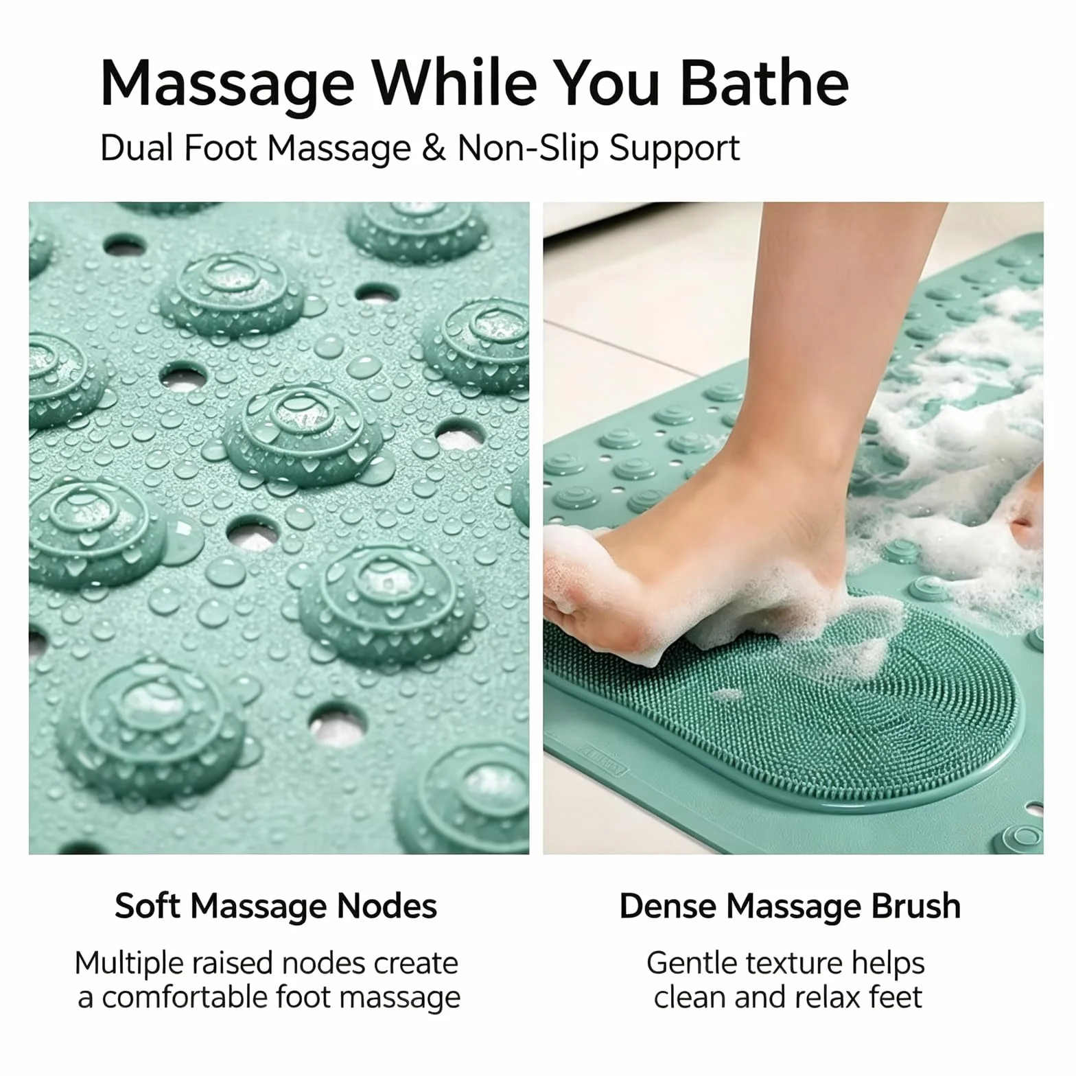 Antideslizante para Ducha material TPE ecológico Alfombra Bañera 36.5x69/50x80/59x89cm potente ventosa con Drenaje Enrollable Secado Cuenta con una zona cepillado cerdas suaves suelos encharcados