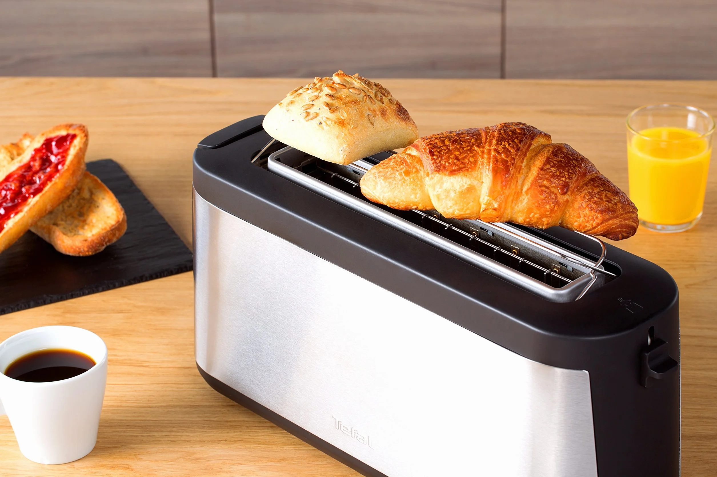 Tefal Tostadora Element TL4308, 25 cm ranura larga, 7 niveles tostado, 1000W, Negro acero inoxidable